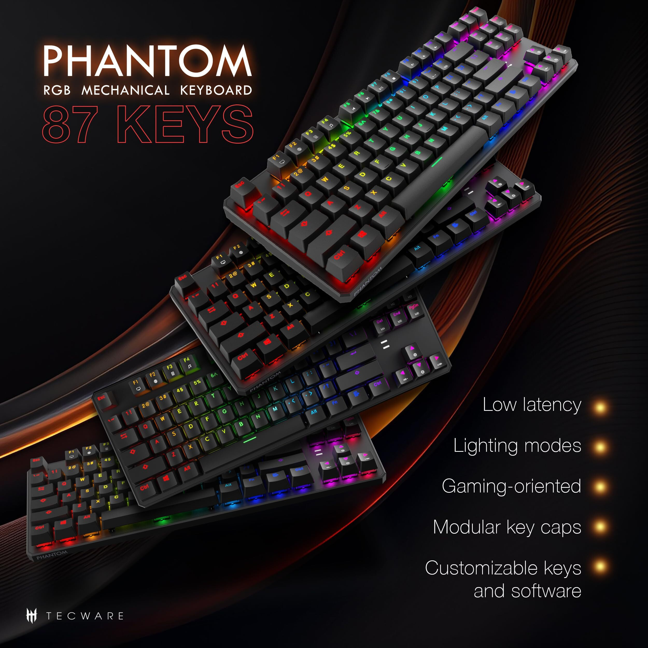 Tecware Phantom 87 Key Mechanical Keyboard  Rgb Led  Outemu Red Switch