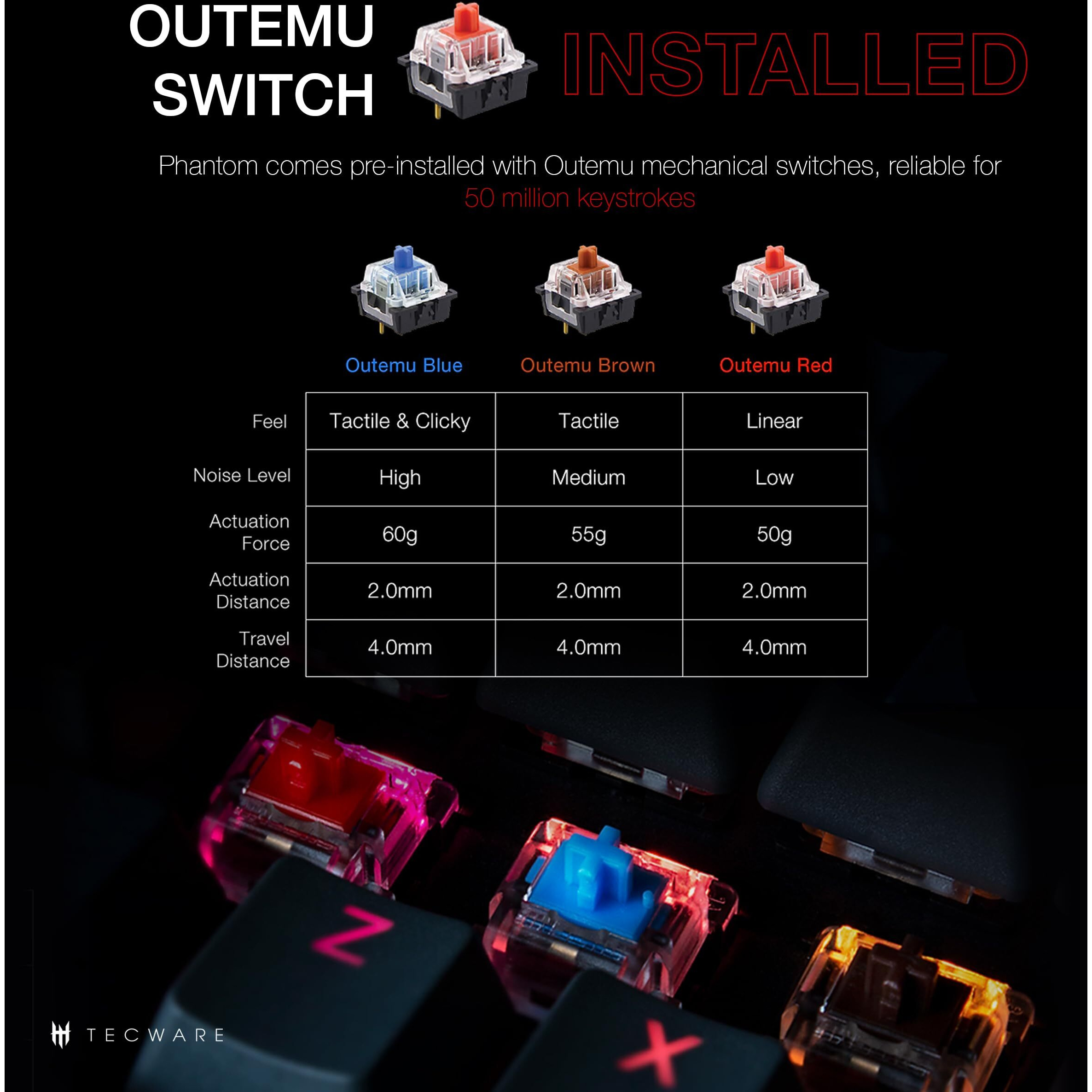 Tecware Phantom 87 Key Mechanical Keyboard  Rgb Led  Outemu Red Switch