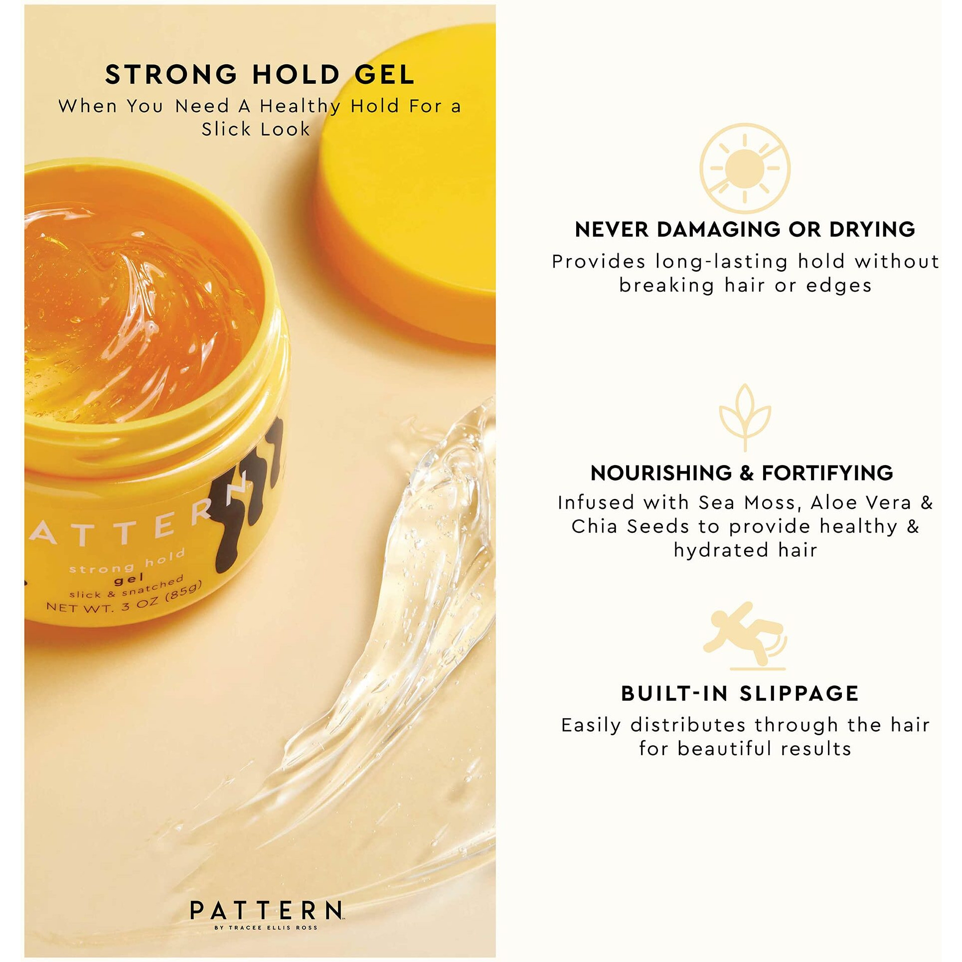 Pattern Beauty By Tracee Ellis Ross Strong Hold Gel  3 Fl Oz  Great For Curlies  Coilies And Tight-Textured Hair  3A To 4C