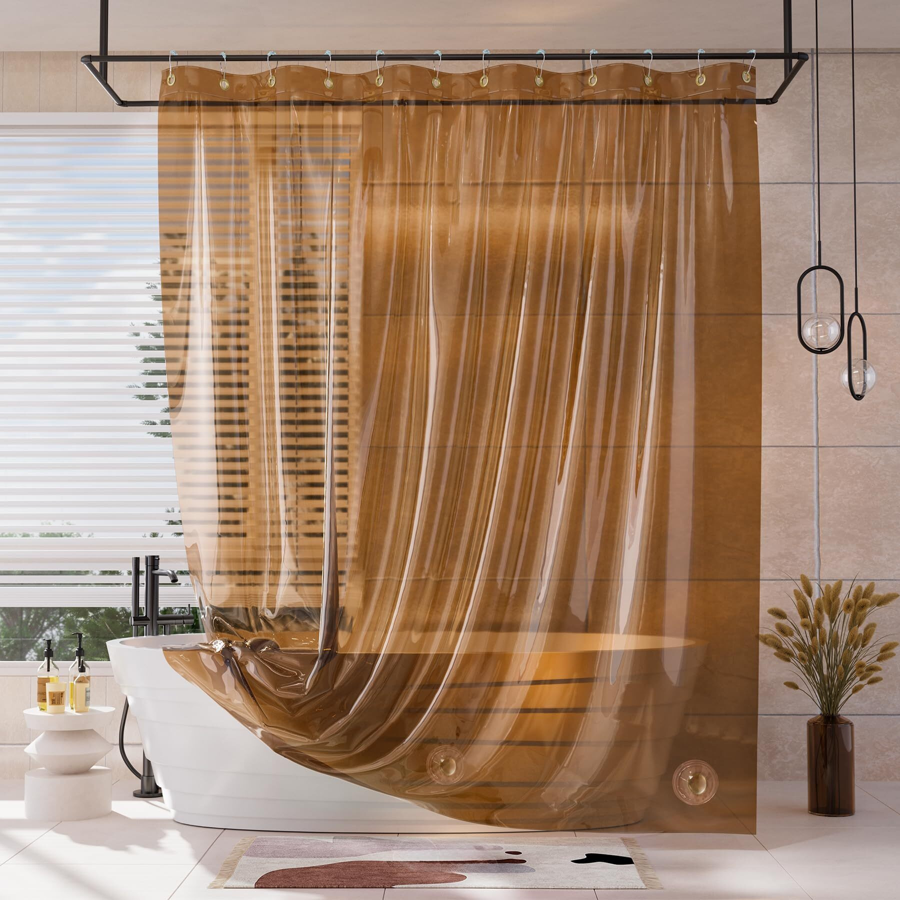 Amazerbath Shower Curtain Liner  100% Eva Soft Clear Amber Heavy Duty Shower Curtain And Liner 2-In-1  72X72 Luxury Plastic Weighted Bathroom Shower Liner  12 Rustproof Grommets & 3 Heavyweight Stones