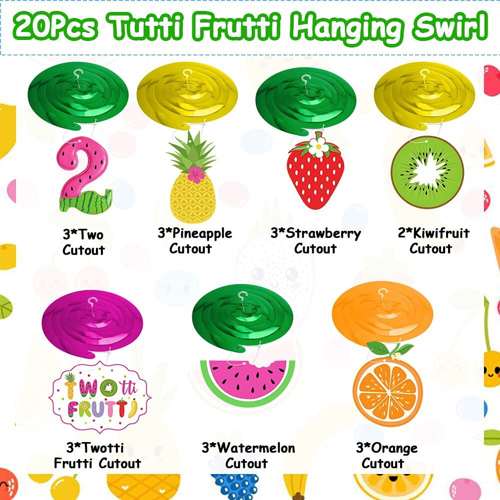 Twotti Frutti Birthday Decorations  Tutti Frutti Hanging Swirl Decorations  Pineapple Watermelon Strawberry Orange Summer Fruit 2Nd Birthday Party Decorations Tropical Fruit Party Supplies