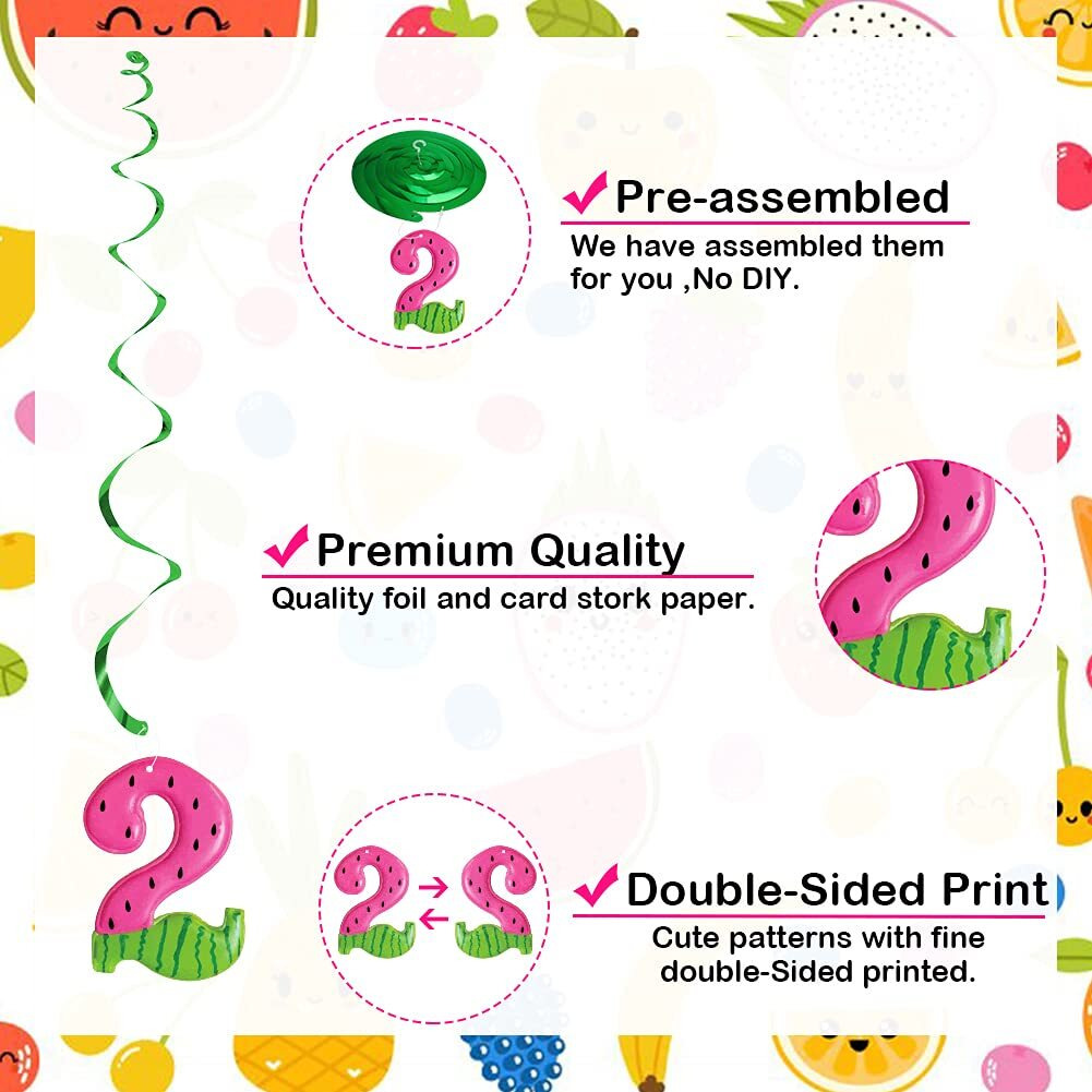 Twotti Frutti Birthday Decorations  Tutti Frutti Hanging Swirl Decorations  Pineapple Watermelon Strawberry Orange Summer Fruit 2Nd Birthday Party Decorations Tropical Fruit Party Supplies