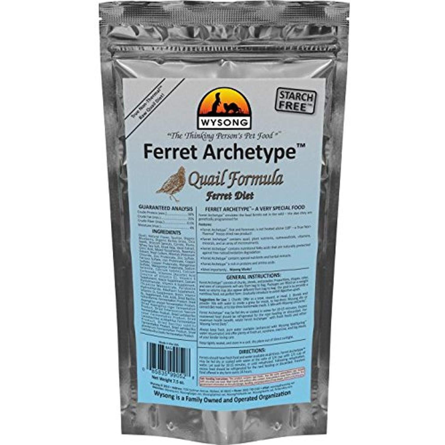 Wysong 858053 Ferret Archetype Quail Formula - Raw Ferret Food - 7.5 Ounce Bag