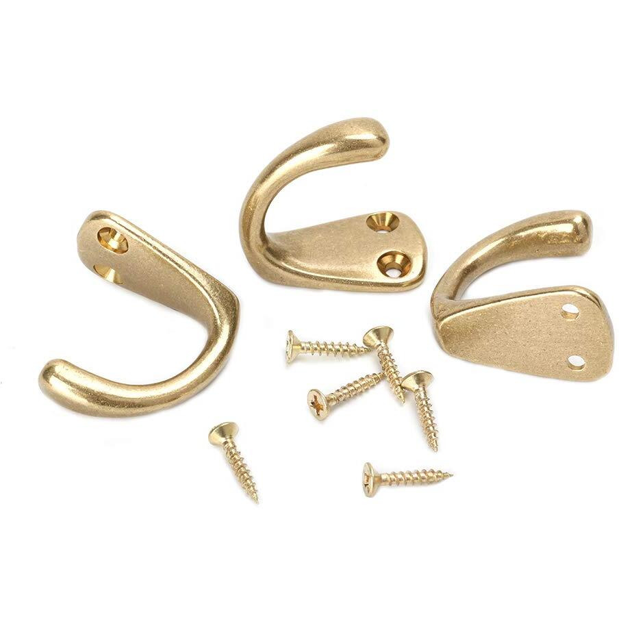 Rzdeal 3Pcs Vintage Coat And Hat Hook Brass Classico Wall Hanging For Bath Stands Clothes Hangers Scarf Towel (Gold)