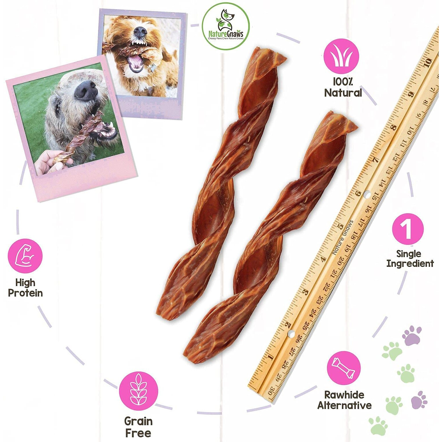 Nature Gnaws - Beef Jerky Springs For Dogs - Premium Natural Beef Gullet Sticks - Simple Single Ingredient Tasty Dog Chew Treats - Rawhide Free 7-8 Inch