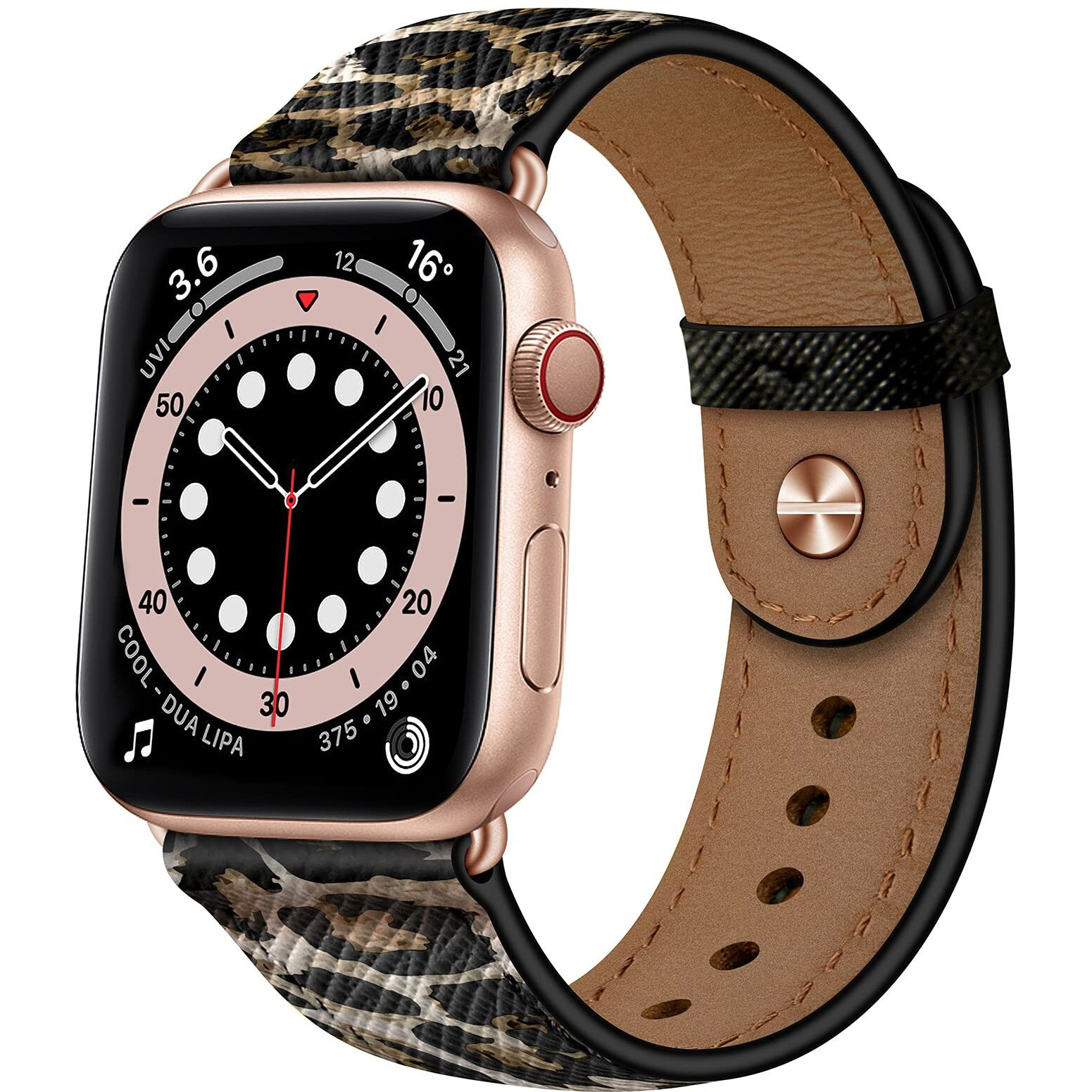 Ouheng Compatible With Apple Watch Band 41Mm 40Mm 38Mm 49Mm 45Mm 44Mm 42Mm  Genuine Leather Bands Replacement Strap For Iwatch Se2 Se Series 9 8 7 6 5 4 3 2 1 (Leopard/Rose Gold  41Mm 40Mm 38Mm)