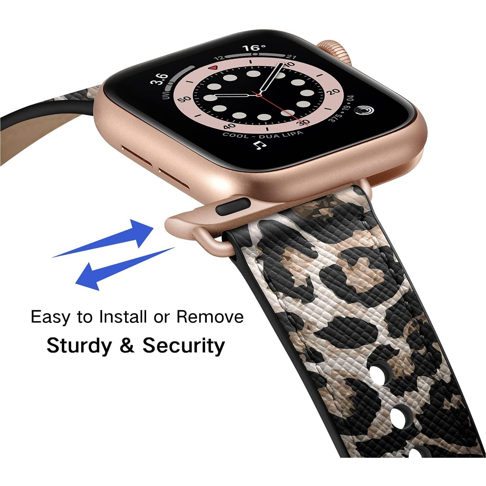 Ouheng Compatible With Apple Watch Band 41Mm 40Mm 38Mm 49Mm 45Mm 44Mm 42Mm  Genuine Leather Bands Replacement Strap For Iwatch Se2 Se Series 9 8 7 6 5 4 3 2 1 (Leopard/Rose Gold  41Mm 40Mm 38Mm)