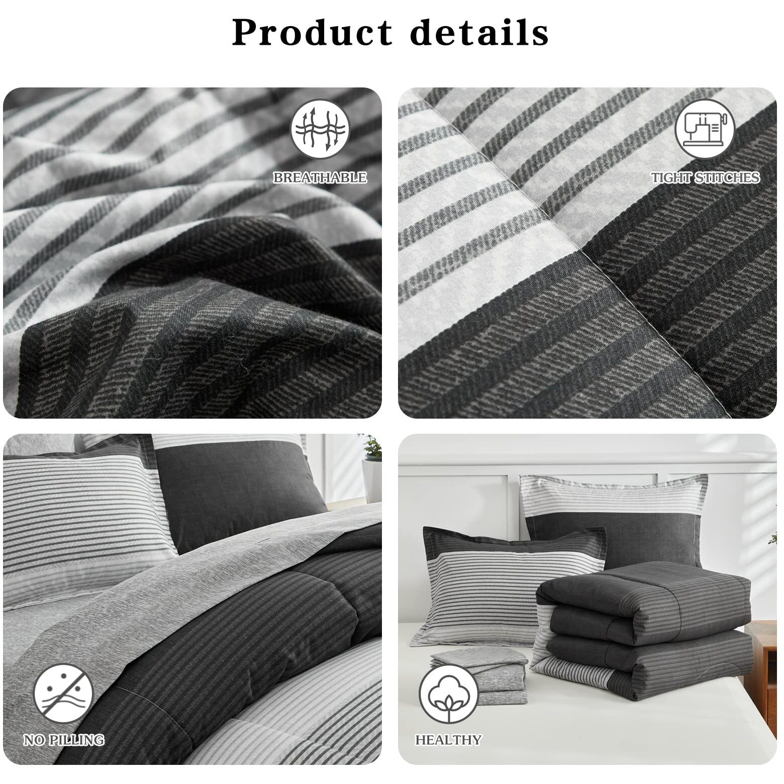 Flysheep Ombre Boho Striped Bed In A Bag 6 Pieces Twin Size  Grey And White Stripes Comforter Sheet Set (1 Comforter  1 Flat Sheet  1 Fitted Sheet  2 Pillow Shams  1 Pillowcase)