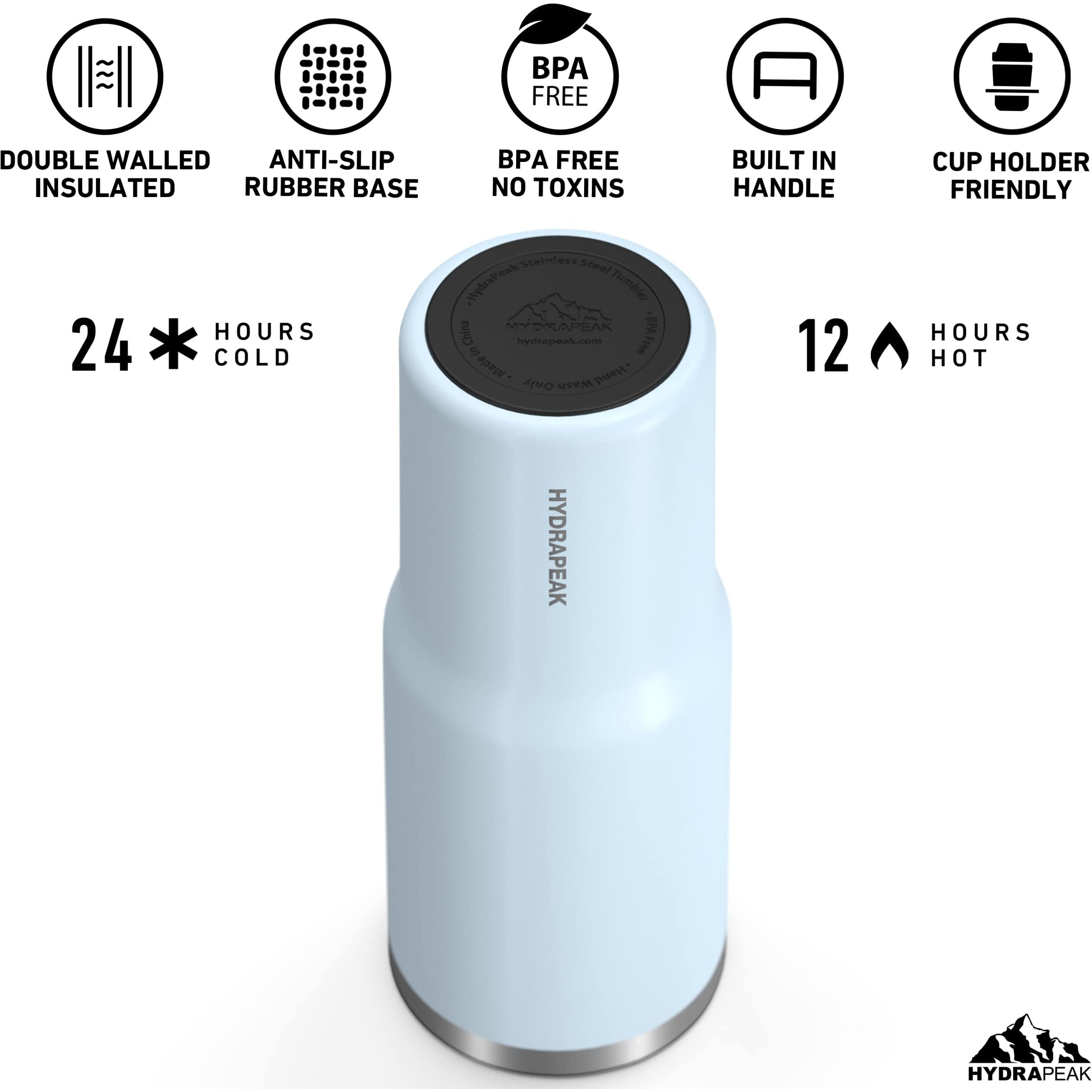 Hydrapeak Nomad 32 Oz Tumbler With Handle And Straw Lid  Leakproof Tumbler  Tumbler Lid Straw  Double Insulated Tumblers  32Oz Double Insulated Cup Straw  Stainless Steel (Powder Blue)