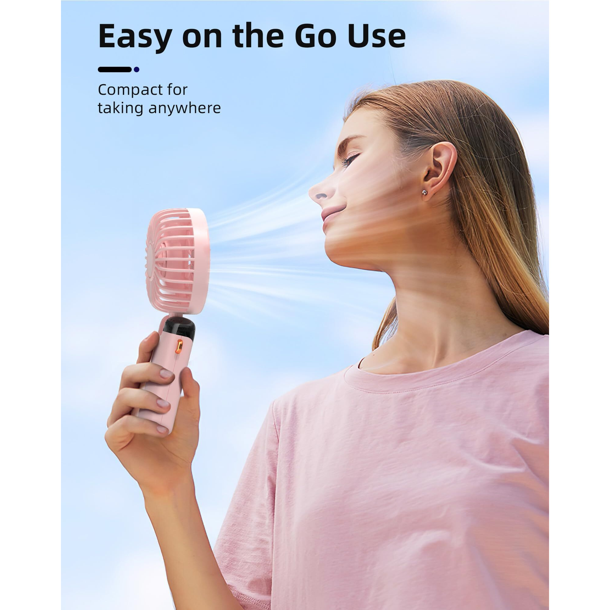 Koonie Portable Handheld Fan  Battery Operated Fan With Base  8 Hours  Digital Display  5 Speeds  90 Ajustable  Rechargeable Mini Fan For Outdoor Indoor Pink