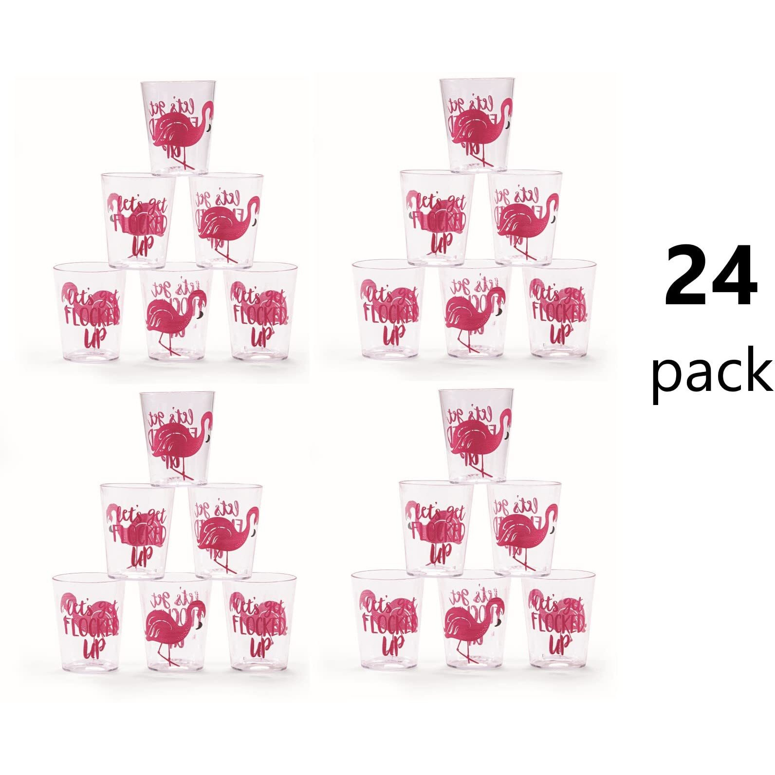 Fun Express Set Of 24 Pieces Luau Flamingo Plastic Shot Glasses  Holds 2 Oz  Bpa Free Plastic  Pool Party Supplies  Clear