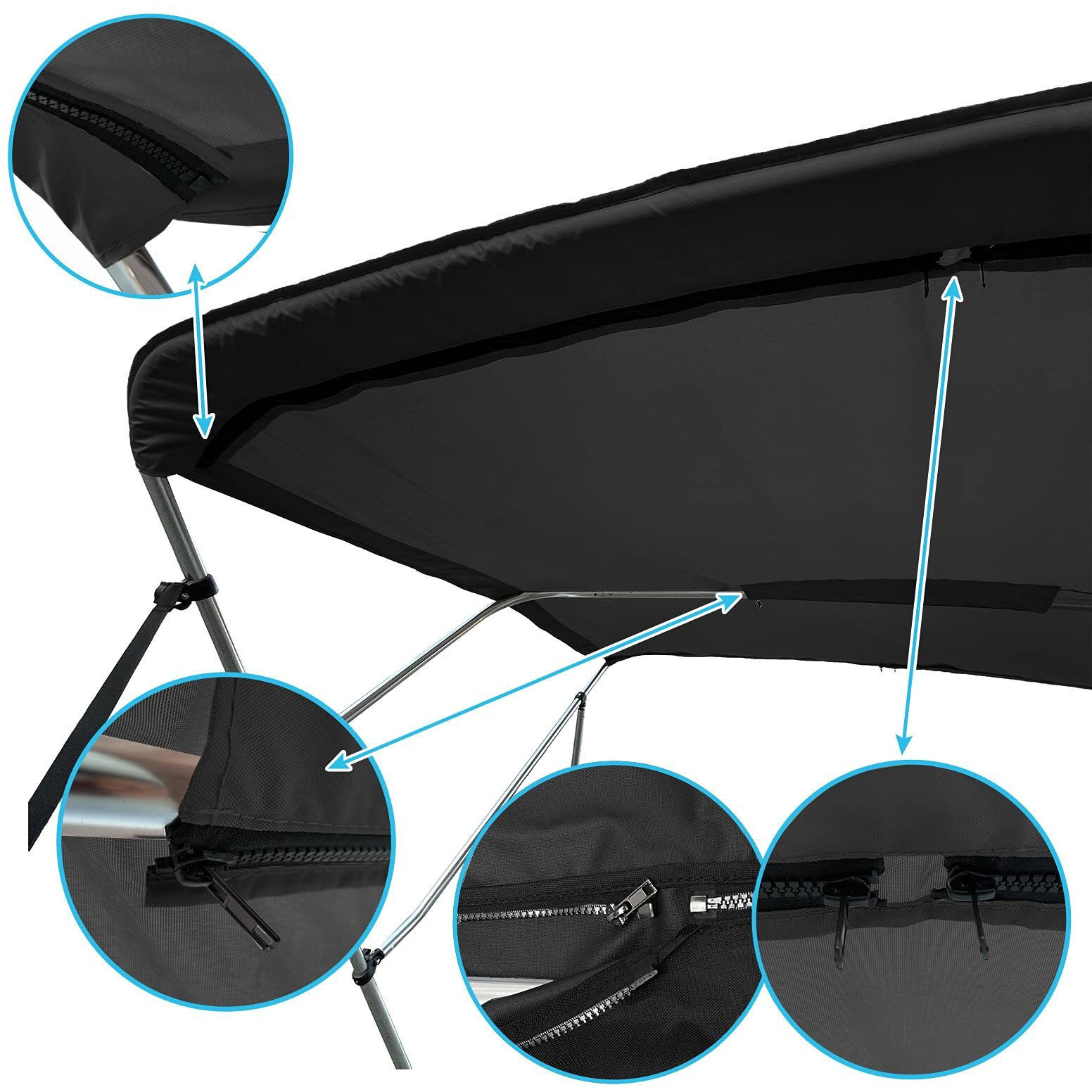 Savvycraft 4 Bow Bimini Top Replacement Cover 10 Feet Long  Durable Marine Grade Canvas Sun Shade Boat Canopy  Easy Install Zipper Sleeves  4 Bow 120 Inches Long  97-103 Inches Wide  Black Color