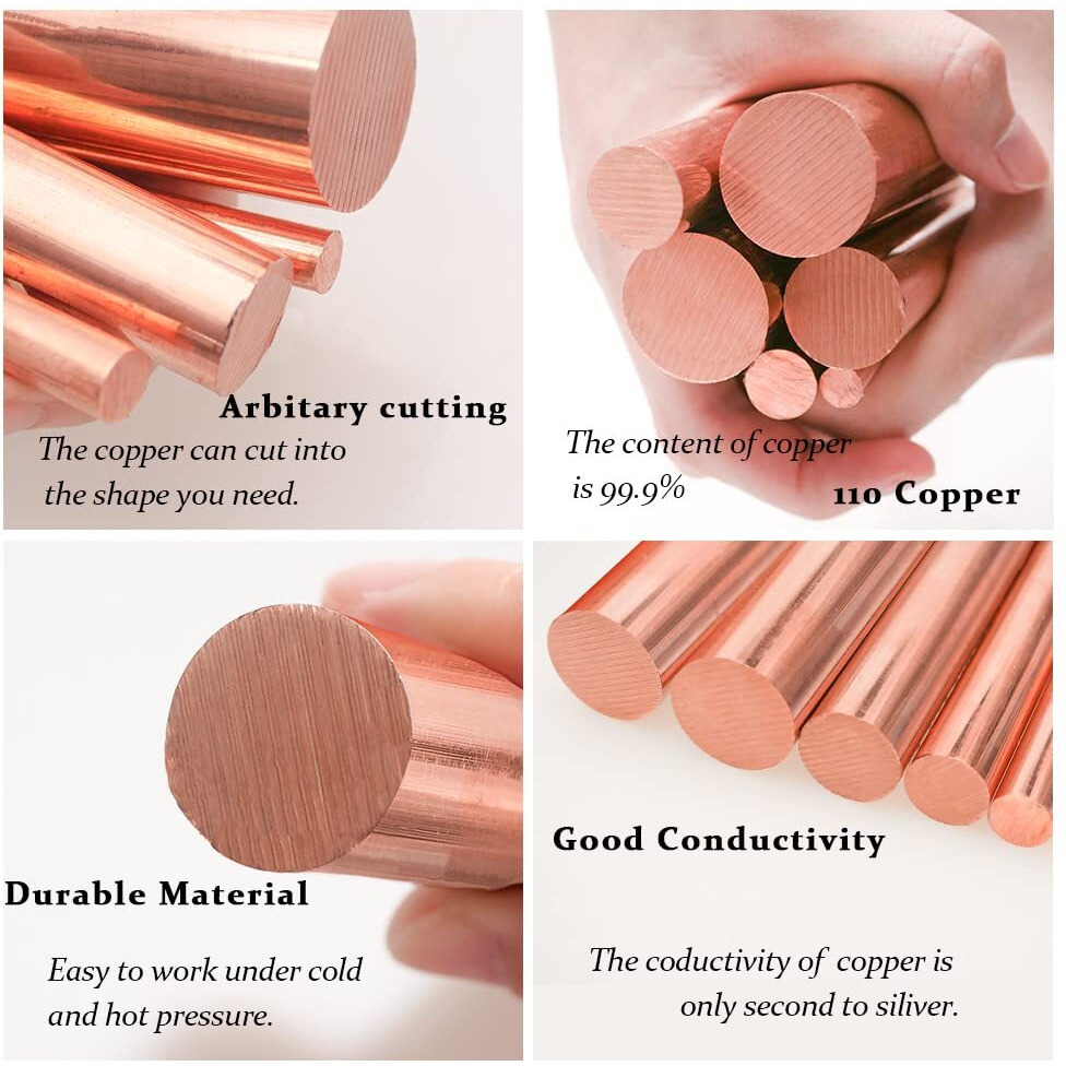 Tynulox 1Pcs Pure Copper Round Rod 1/2""(12Mm) Dia 9.84"" Length Bare Copper Cu Metal Rod For Metal Craft Hobbies