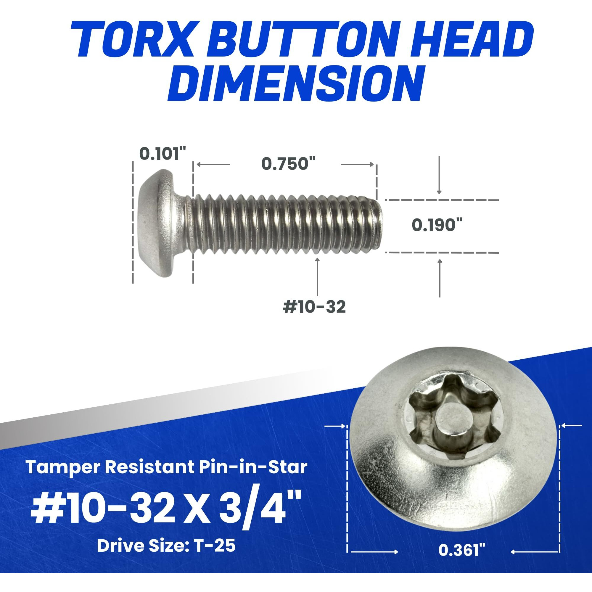 Fastenere Torx Security Machine Screws - 10-32 X 3/4"" (25-Pack) Stainless Steel  Tamper-Resistant  Button Head Screws  Bolt Screw For Higher Level Of Safety & Theft Prevention