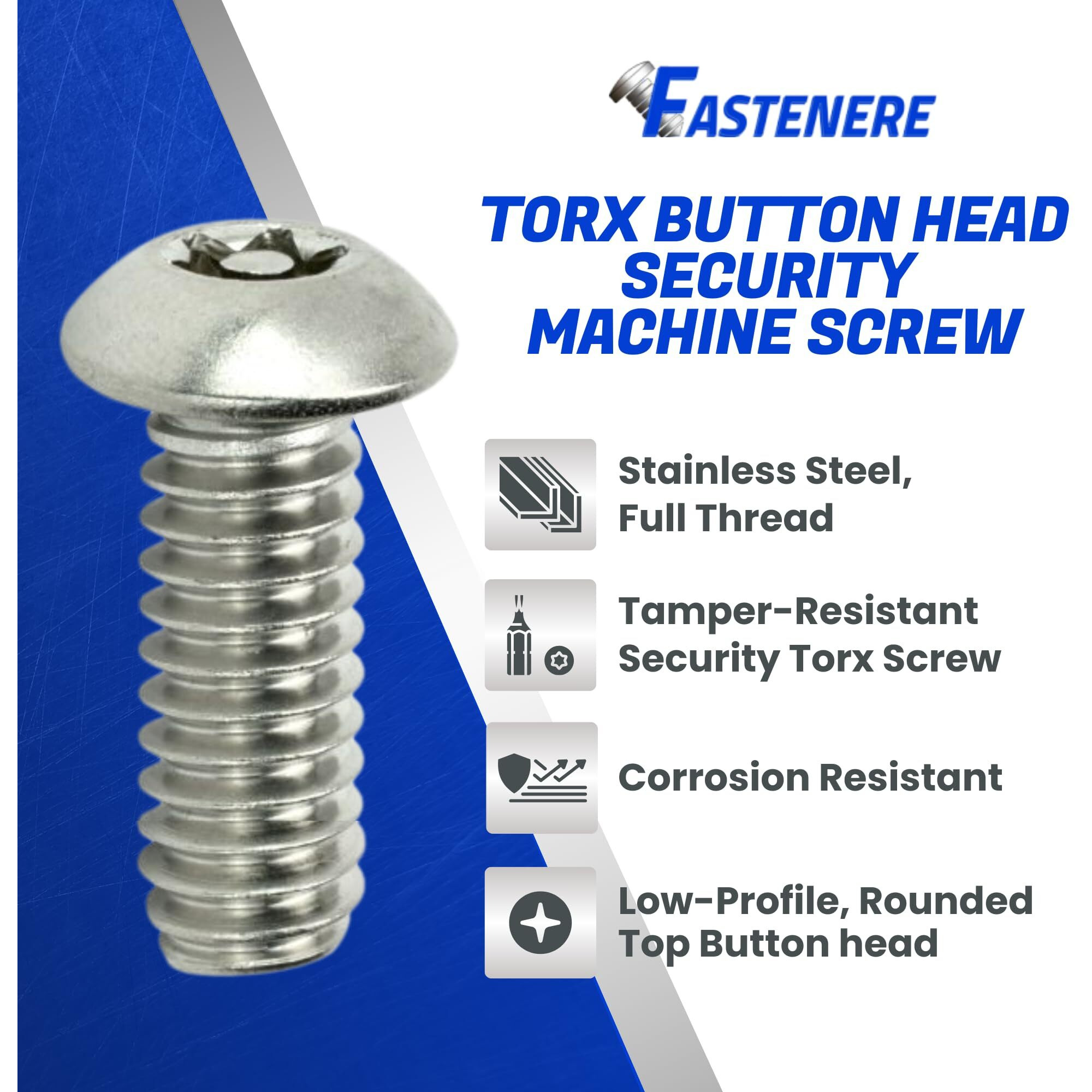 Fastenere Torx Security Machine Screws - 10-32 X 3/4"" (25-Pack) Stainless Steel  Tamper-Resistant  Button Head Screws  Bolt Screw For Higher Level Of Safety & Theft Prevention