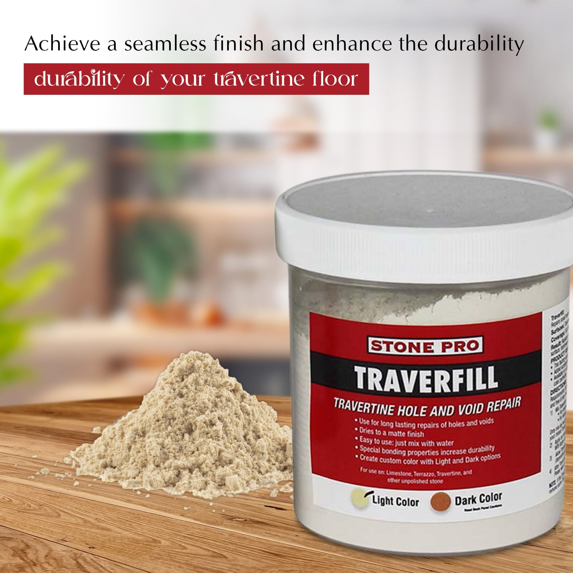 Stonepro Traverfill - Travertine Repair - Fills Smalls Pits  Holes & Voids In Travertine & Limestone (Light 1 Lb)