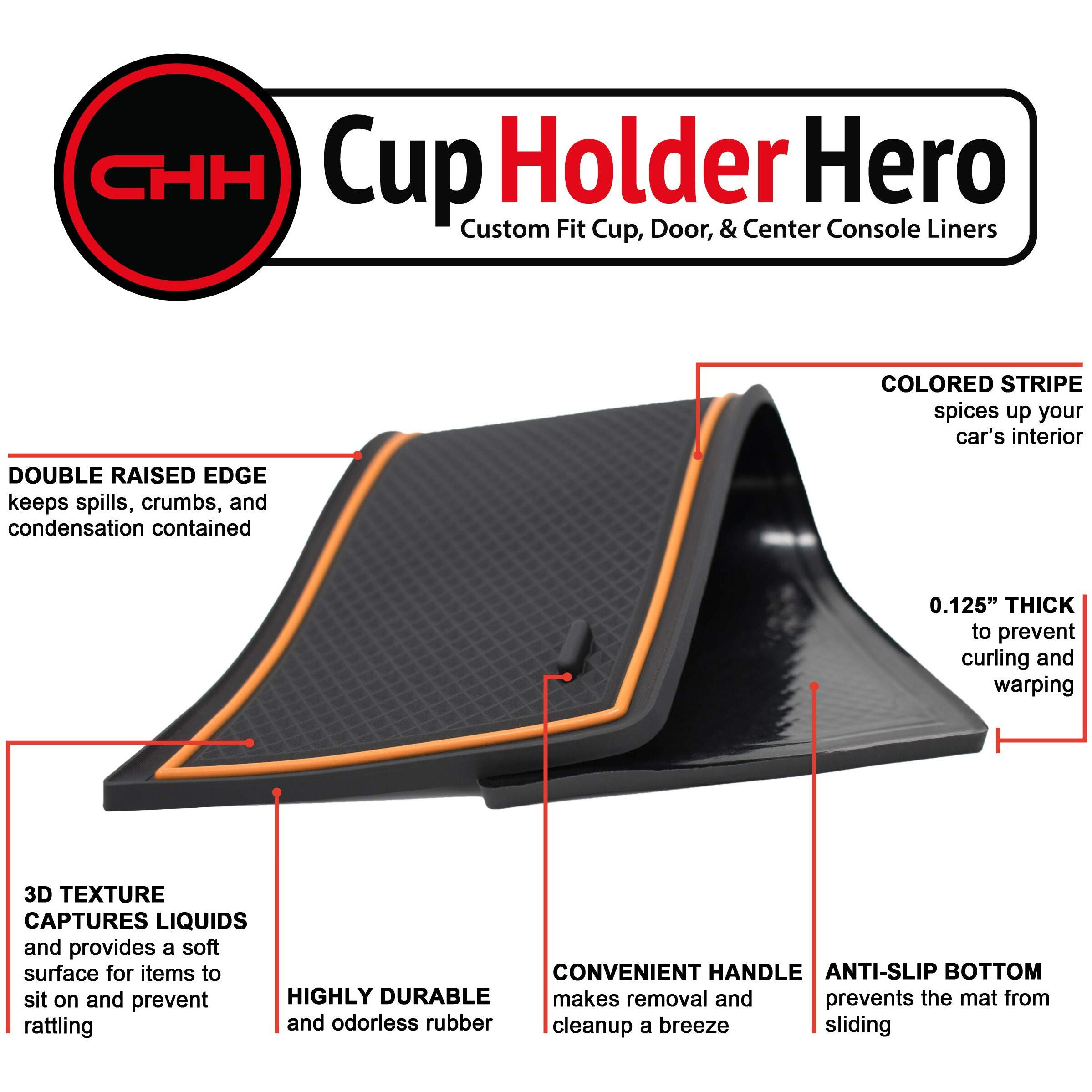 Cupholderhero Fits Jeep Wrangler Accessories 2011-2017 Premium Custom Interior Non-Slip Anti Dust Cup Holder Inserts  Center Console Liner Mats  Door Pocket Liners 16Pc Set (Orange Trim)