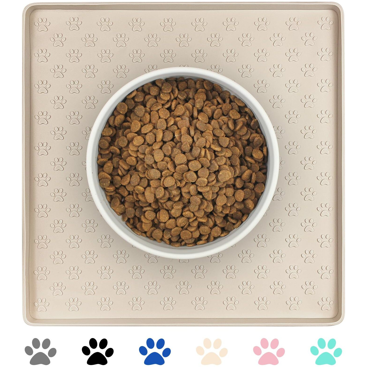 Ptlom Pet Placemat For Dog And Cat  Waterproof Non-Slip Silicone Feeding Bowl Mat Prevent Food And Water Overflow  Puppy Dish Feeder Fountain Trays Suitable For Medium And Small Pets  Beige