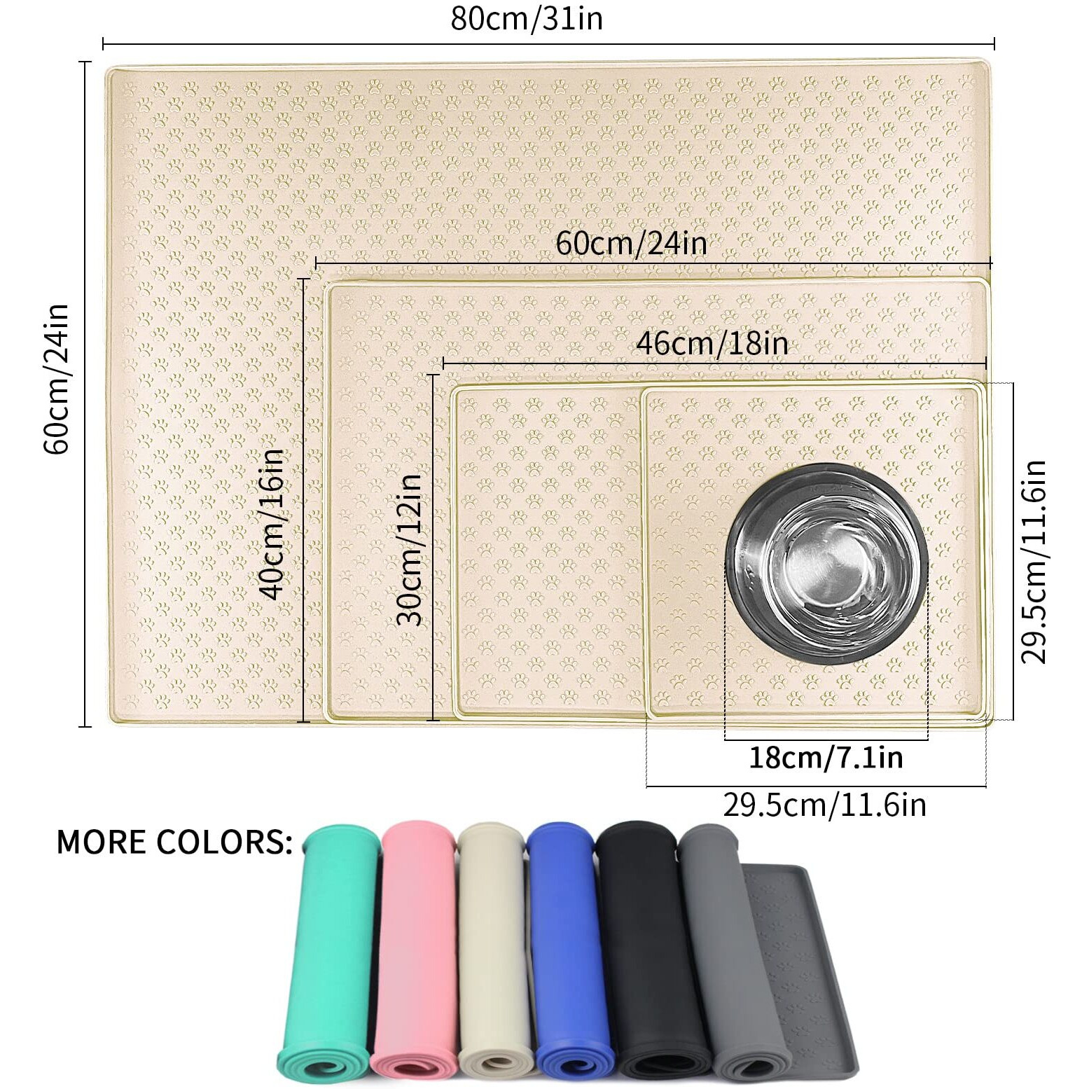 Ptlom Pet Placemat For Dog And Cat  Waterproof Non-Slip Silicone Feeding Bowl Mat Prevent Food And Water Overflow  Puppy Dish Feeder Fountain Trays Suitable For Medium And Small Pets  Beige