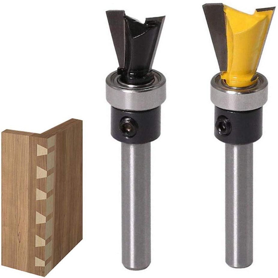 Wolfride 2Pcs Dovetail Router Bits 1/4 Inch Shank Dovetail Joint Router Bit Set With Bearing For Woodworking Cutter
