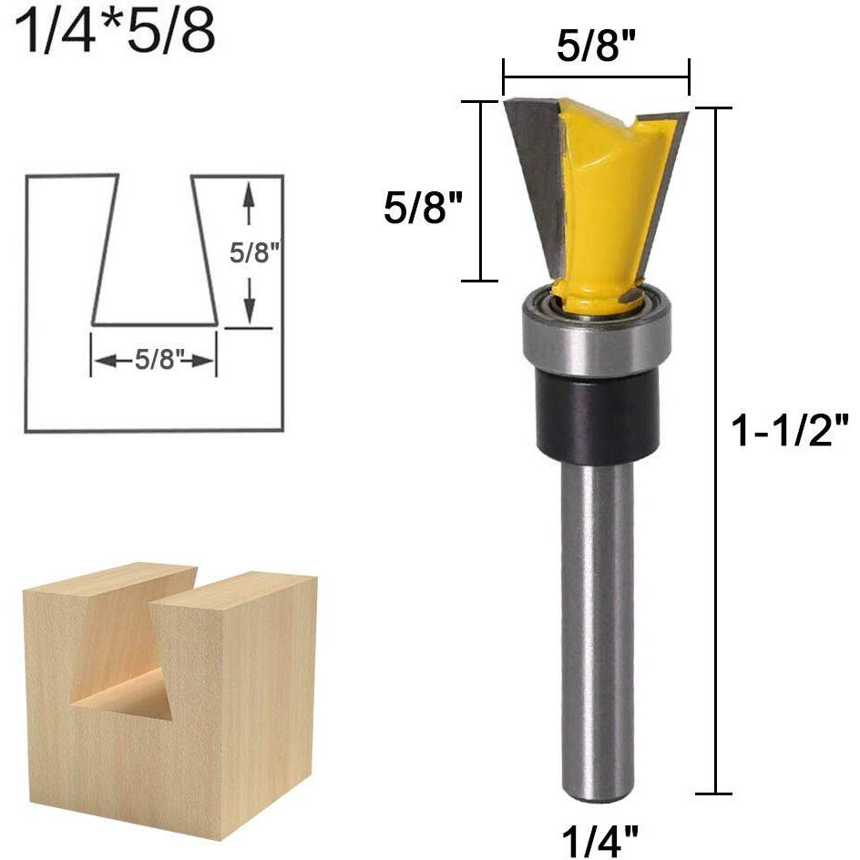 Wolfride 2Pcs Dovetail Router Bits 1/4 Inch Shank Dovetail Joint Router Bit Set With Bearing For Woodworking Cutter