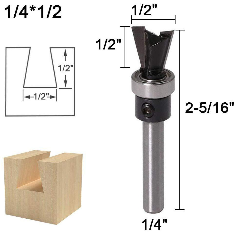 Wolfride 2Pcs Dovetail Router Bits 1/4 Inch Shank Dovetail Joint Router Bit Set With Bearing For Woodworking Cutter