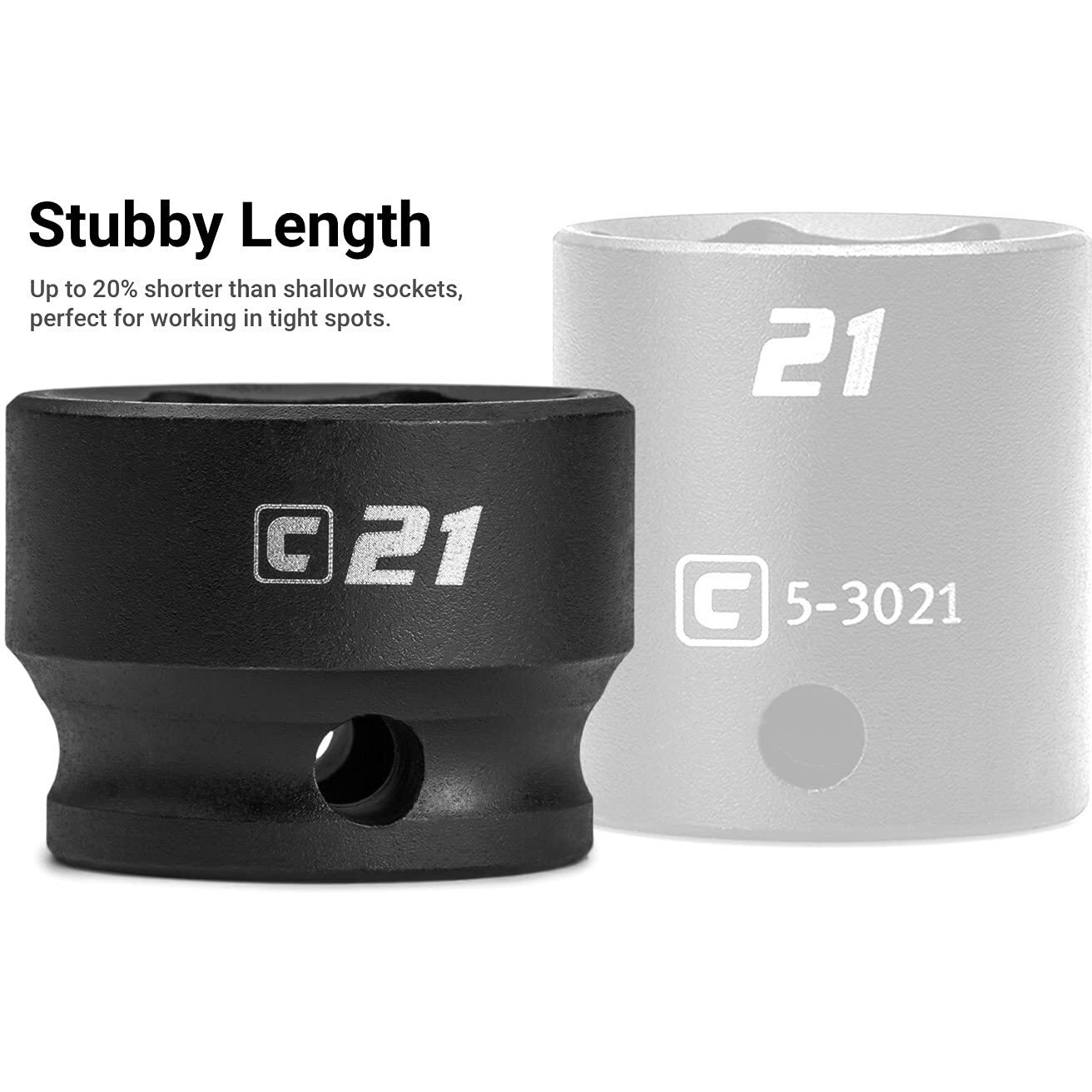 Capri Tools 21 Mm Stubby Impact Socket  3/8 In. Drive  6 Point  Metric