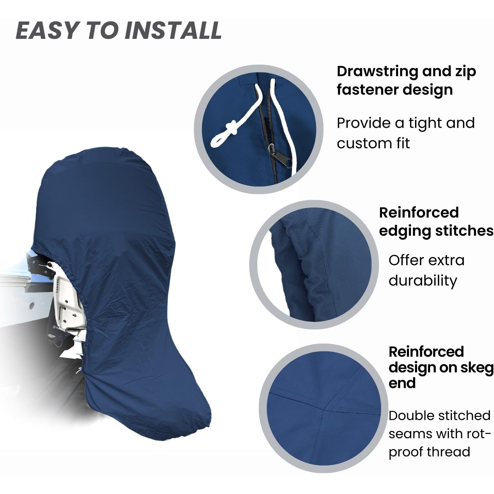 Savvycraft Heavy Duty Outboard Motor Cover  Waterproof 600D Polyester Full Size Boat Engine Cover For Motor Up To 175-225 Hp Navy Color