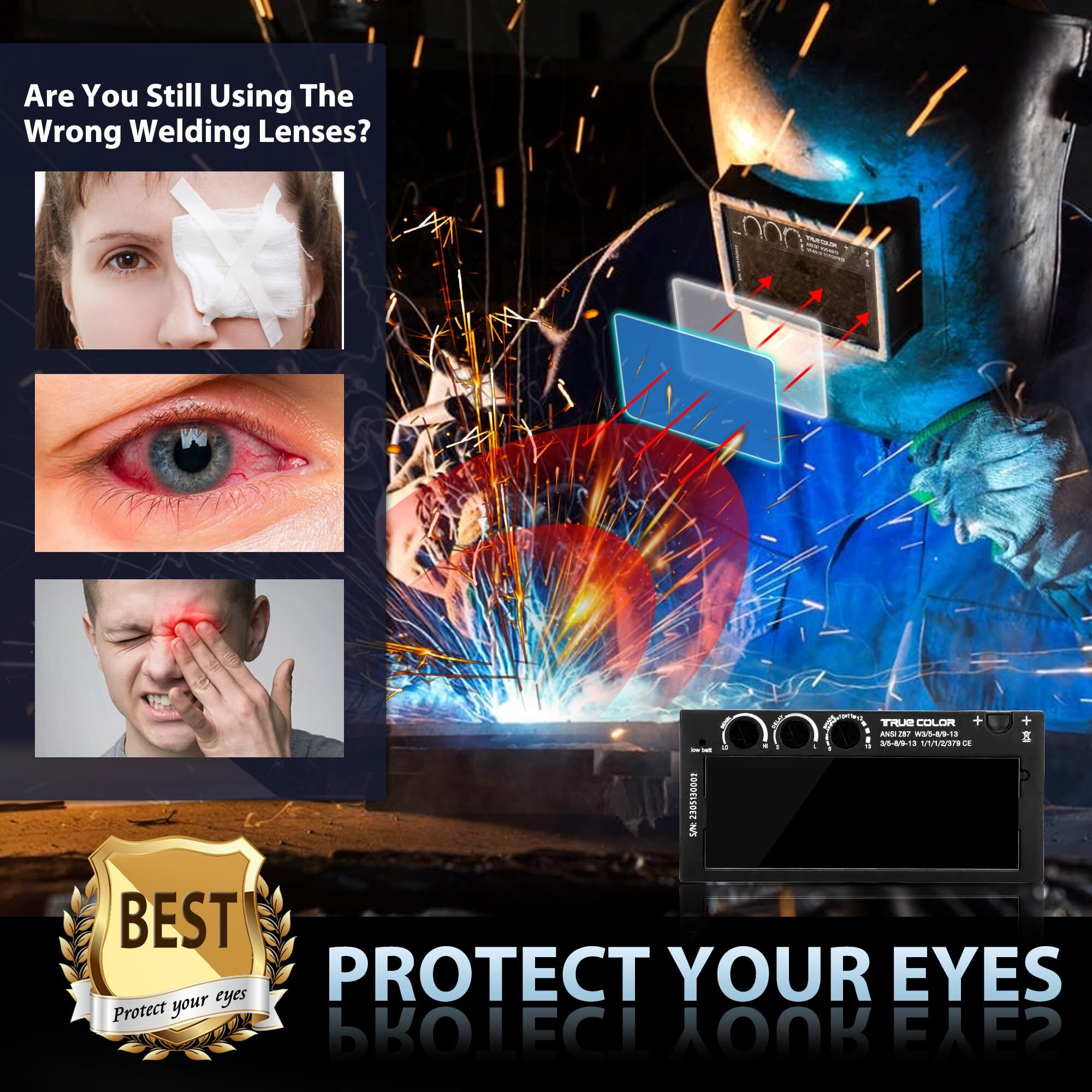 Auto-Darkening Welding Lens  24.25  Variable Shade 5-13  True Color Technology  With Replacement Outside Cover Lens  Fit Most Pancake And Pipeliner Welding Hoods