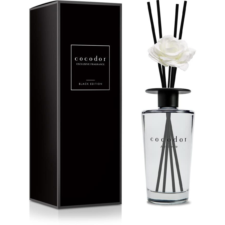 Cocodor White Flower Reed Diffuser / April Breeze / 1 Pack / Home & Office Decor Aromatherapy Diffuser Oil Gift Set / Large Size  Large Capacity  Big Size Diffuser  Black Edition/16.9Ounce(500 Ml)