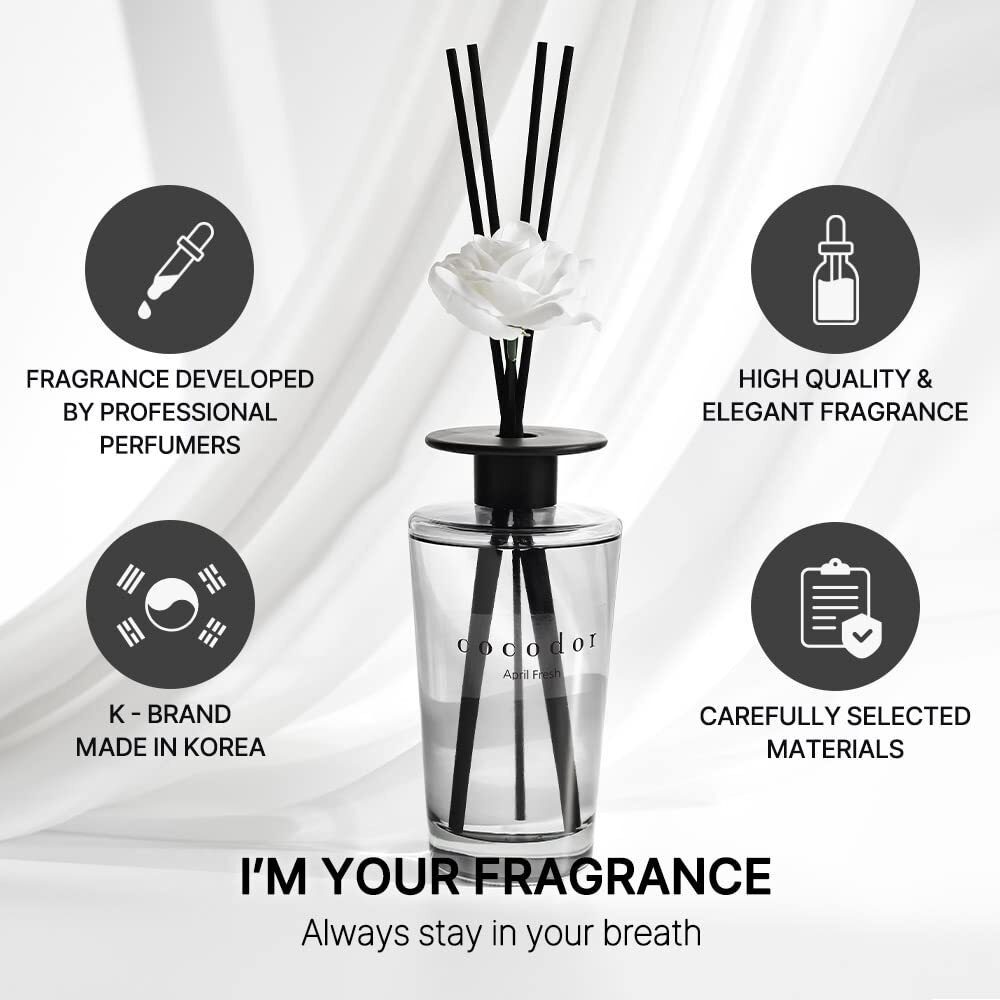 Cocodor White Flower Reed Diffuser / April Breeze / 1 Pack / Home & Office Decor Aromatherapy Diffuser Oil Gift Set / Large Size  Large Capacity  Big Size Diffuser  Black Edition/16.9Ounce(500 Ml)