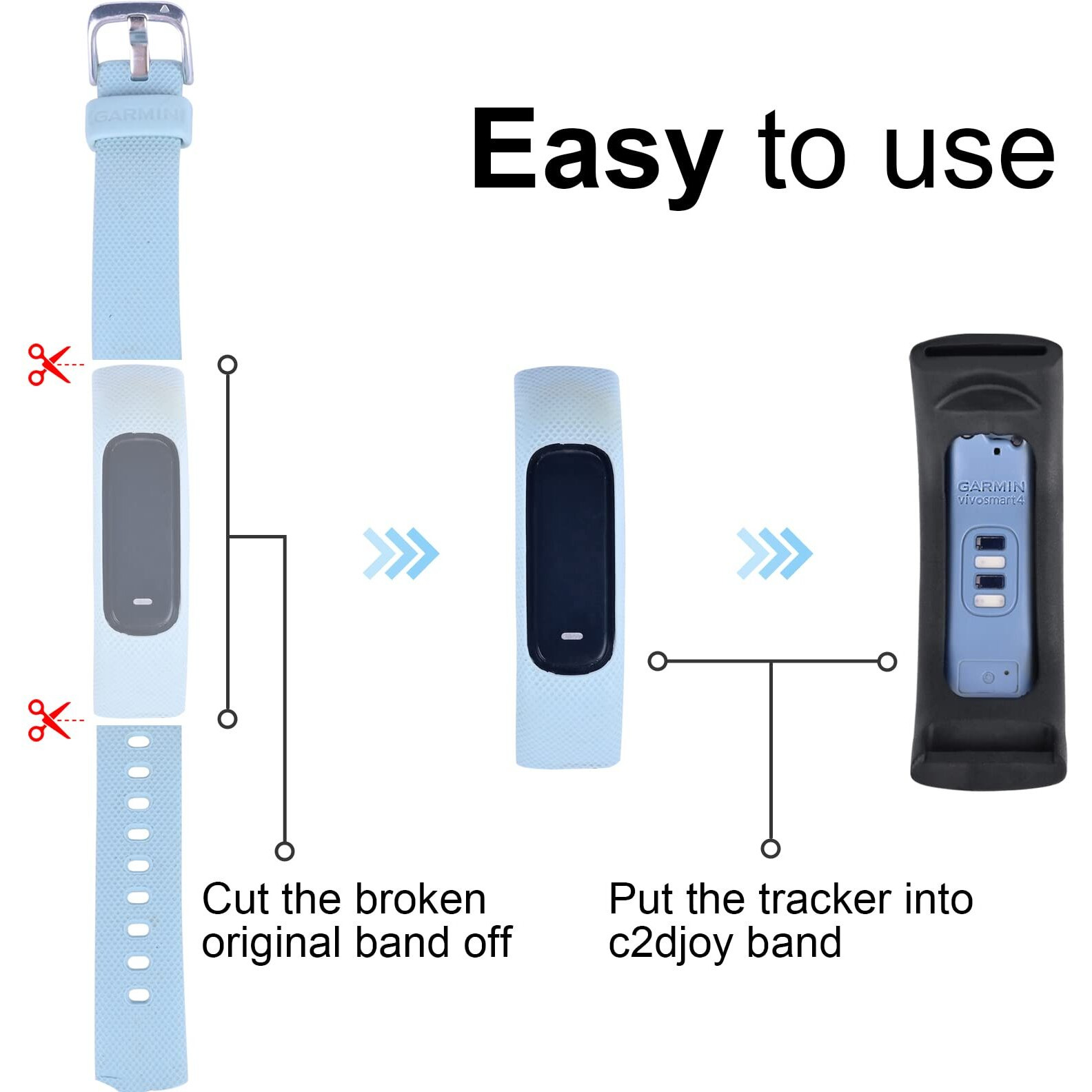 C2D Joy Strap Tpu Wristband Compatible With Garmin Vivosmart 4  Activity And Fitness Tracker (Black) Medium