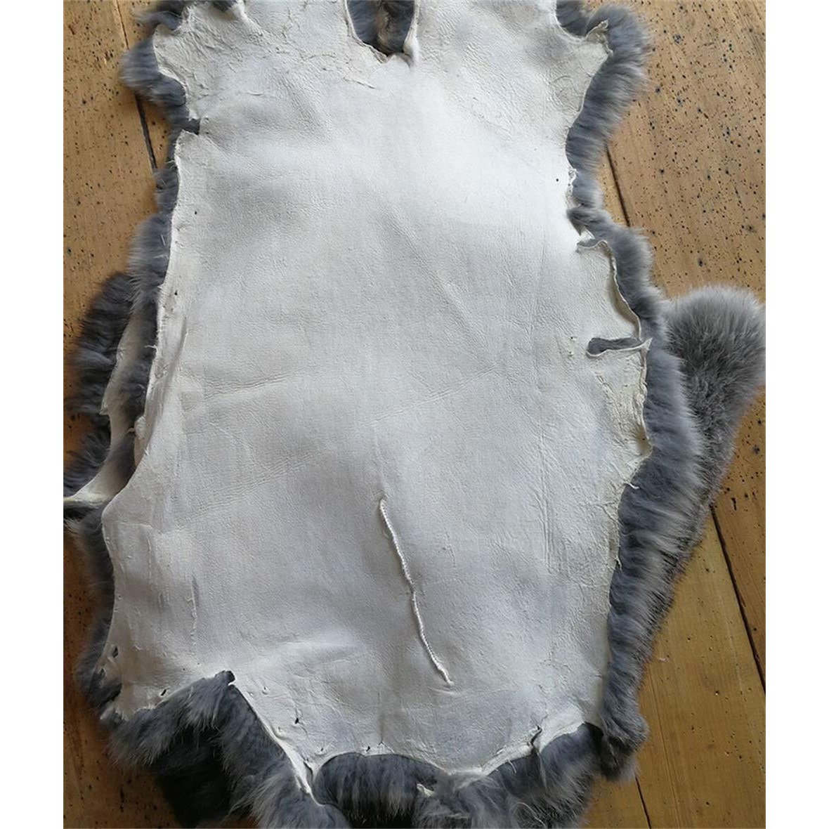 Natural Tanned Rabbit Fur Hide (10"" By 12"" Rabbit Pelt With Sewing Quality Leather) (Natural Gray)