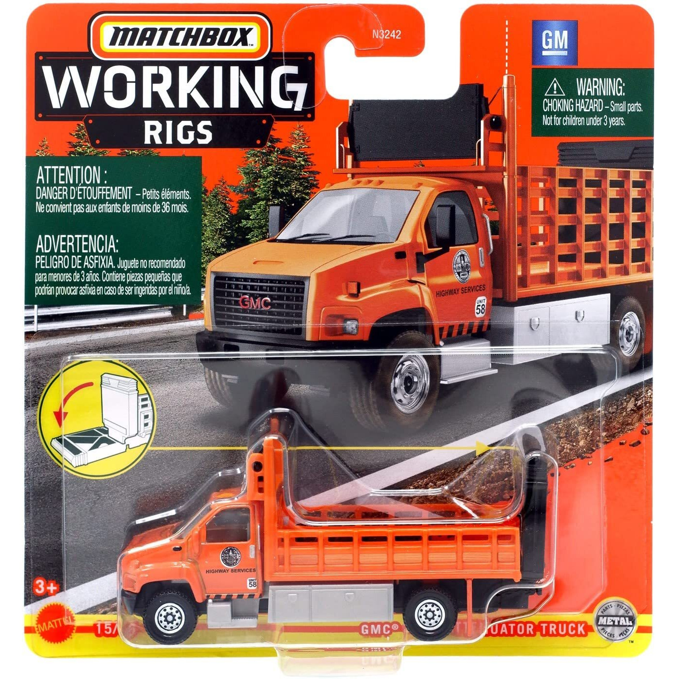 Matchbox Gmc 3500 Attenuator Truck  [Orange] Working Rigs 15/16
