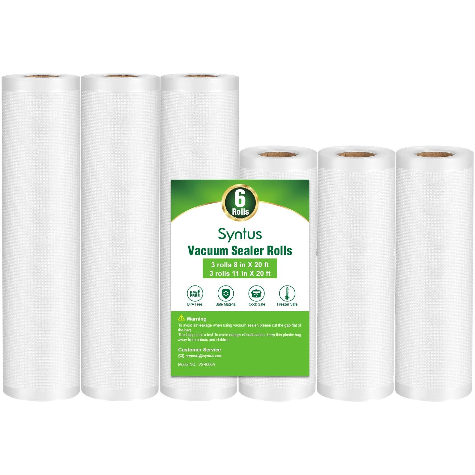 Syntus Vacuum Sealer Bags  6 Pack 3 Rolls 11"" X 20' And 3 Rolls 8"" X 20' Commercial Grade Bpa Free Bag Rolls  Food Vac Bags For Storage  Meal Prep Or Sous Vide