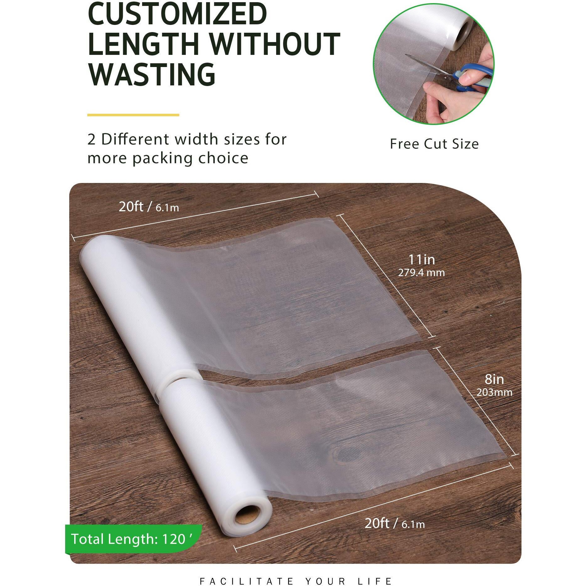 Syntus Vacuum Sealer Bags  6 Pack 3 Rolls 11"" X 20' And 3 Rolls 8"" X 20' Commercial Grade Bpa Free Bag Rolls  Food Vac Bags For Storage  Meal Prep Or Sous Vide