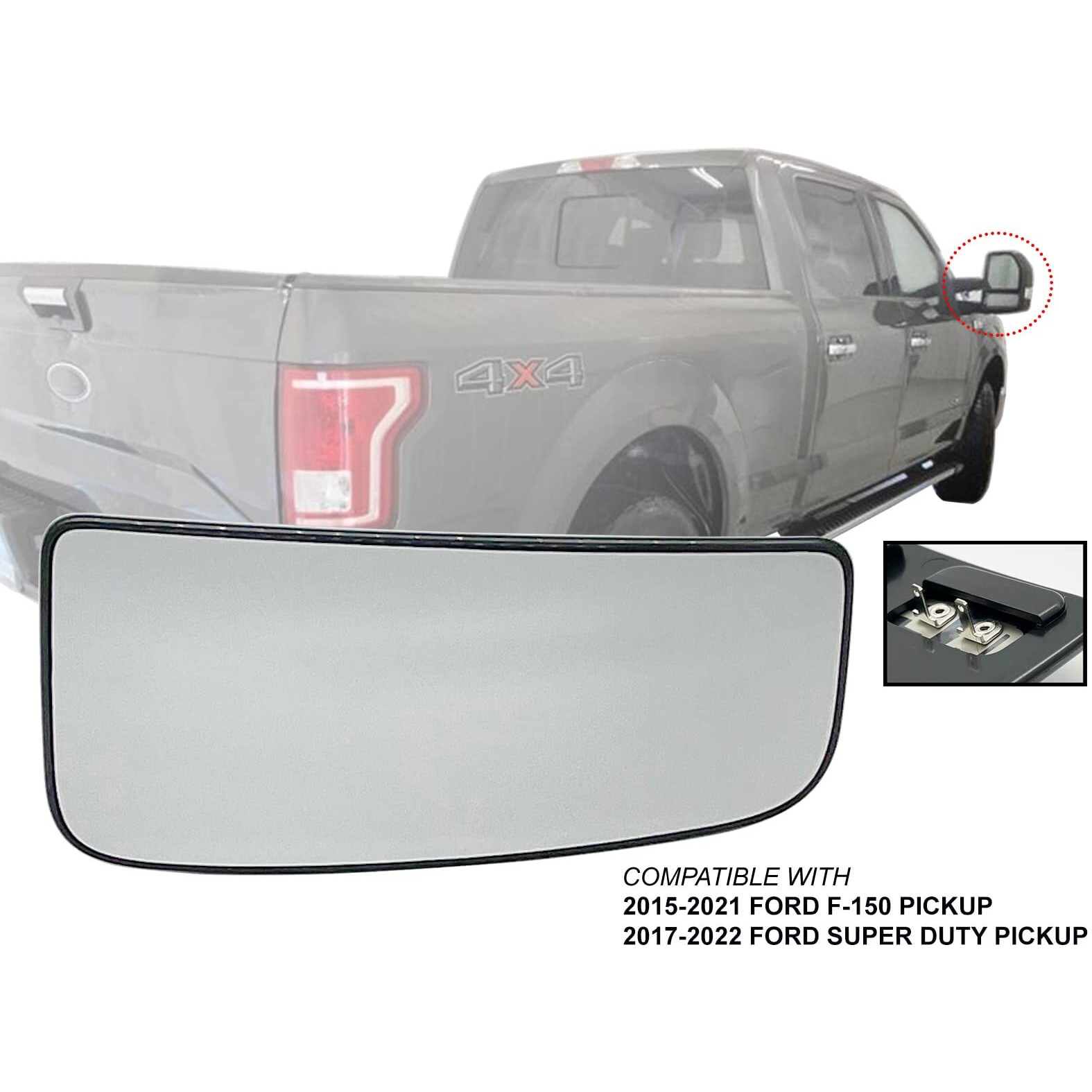Apa Replacement Towing Mirror Glass Lower Heated With Base Fits 2015-2021 F150 2017-2022 F250 F350 F450 F550 Passenger Right Side Fl3Z17K707K
