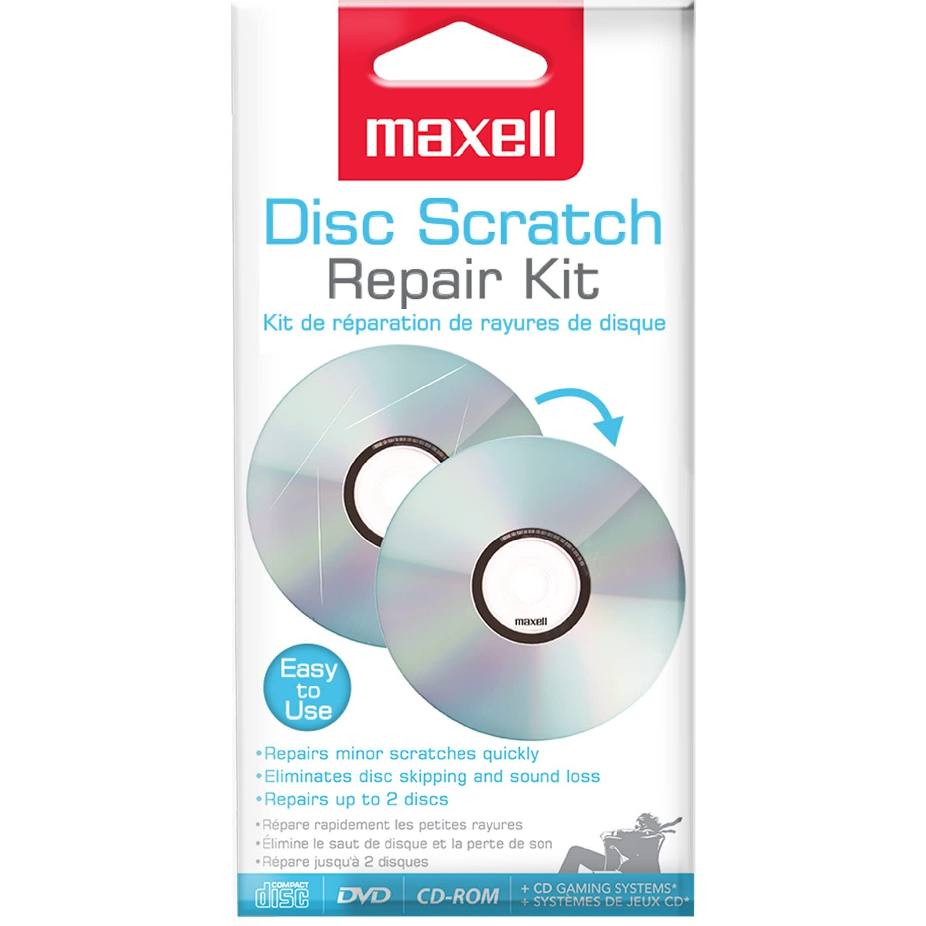Maxell 190510 Disc Scratch Cleaner & Repair Kit For Cd/Dvd - Eliminates Disc Skipping & Sound Loss  Repairs Minor Scratches Quickly & Effectively - Repairs Up To 2 Discs - Easy To Use