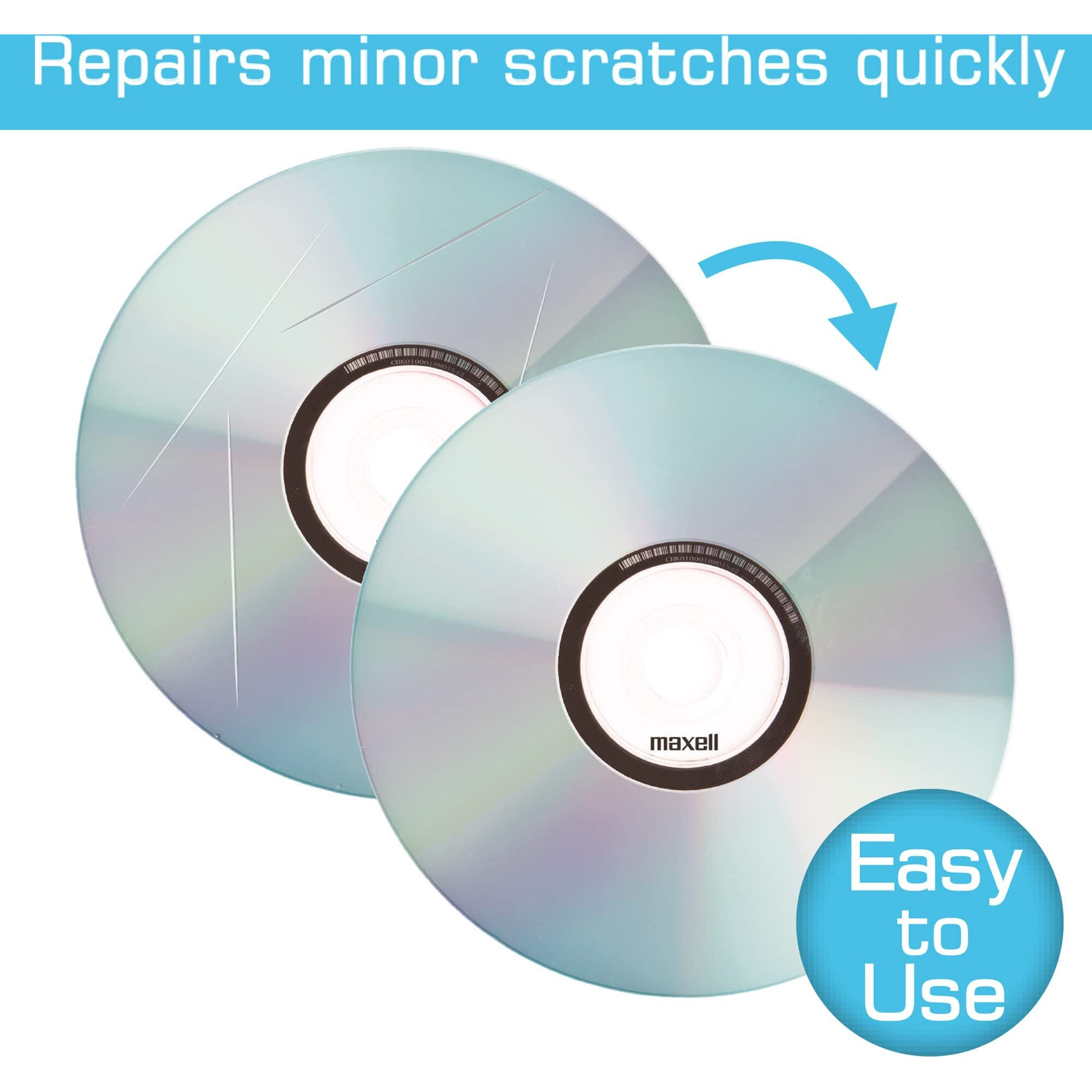 Maxell 190510 Disc Scratch Cleaner & Repair Kit For Cd/Dvd - Eliminates Disc Skipping & Sound Loss  Repairs Minor Scratches Quickly & Effectively - Repairs Up To 2 Discs - Easy To Use