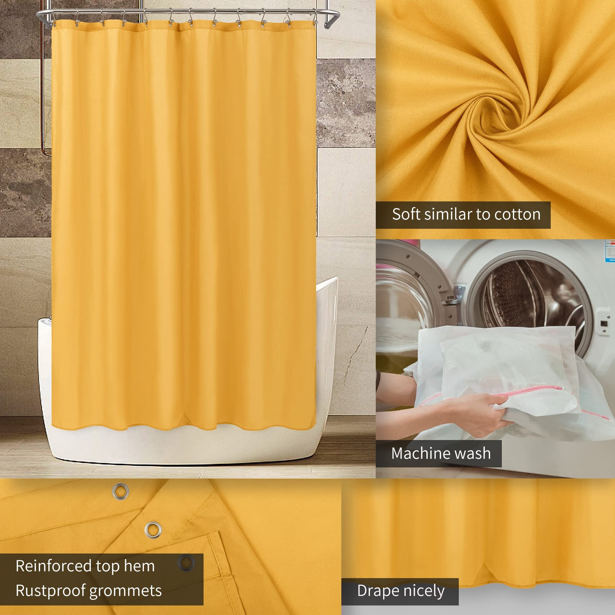 Alyvia Spring Yellow Shower Curtain Or Liner With 3 Magnets - Soft Hotel Quality Fabric Shower Curtain For Bathroom  Light-Weight & Machine Washable - Standard Size 72X72  Mustard Yellow
