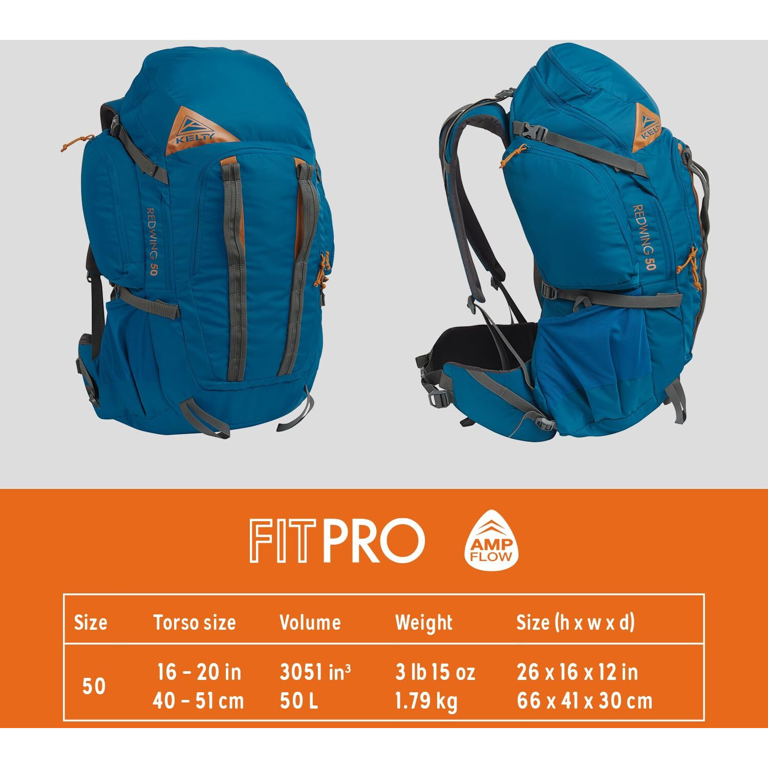 Kelty Redwing 50 - 50 Liter Internal Frame Backpack For Hiking  Backpacking  Travel  Hip Belt  Tailored Fit  2023 (Lyons Blue)