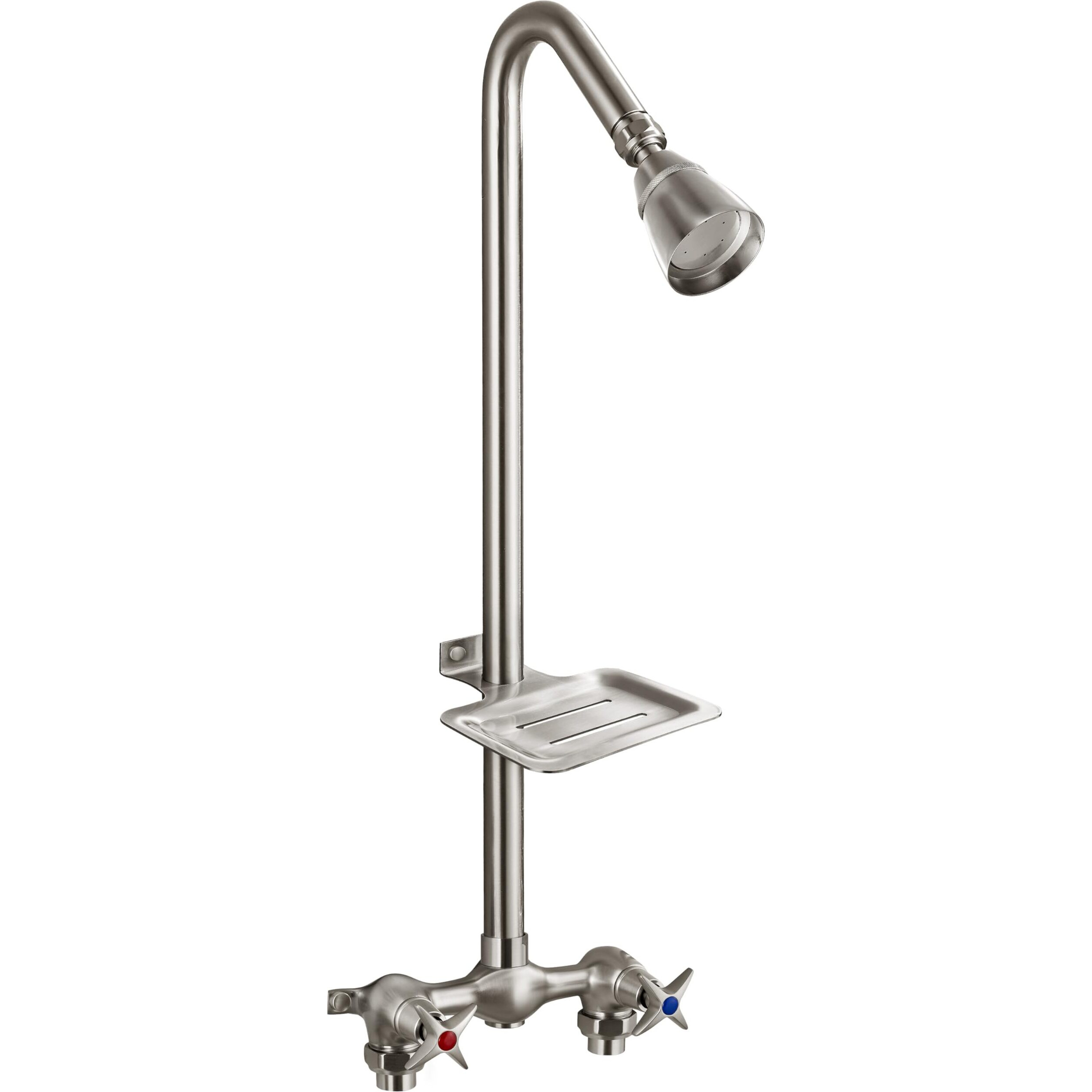 Aolemi Outdoor Shower Kit Outdoor Shower Fixtures Faucet System With High Pressure Showerhead 2-Handle Exposed Shower With Brass Mix Valve 6 Inch Center With Soap Dish Brushed Nickel