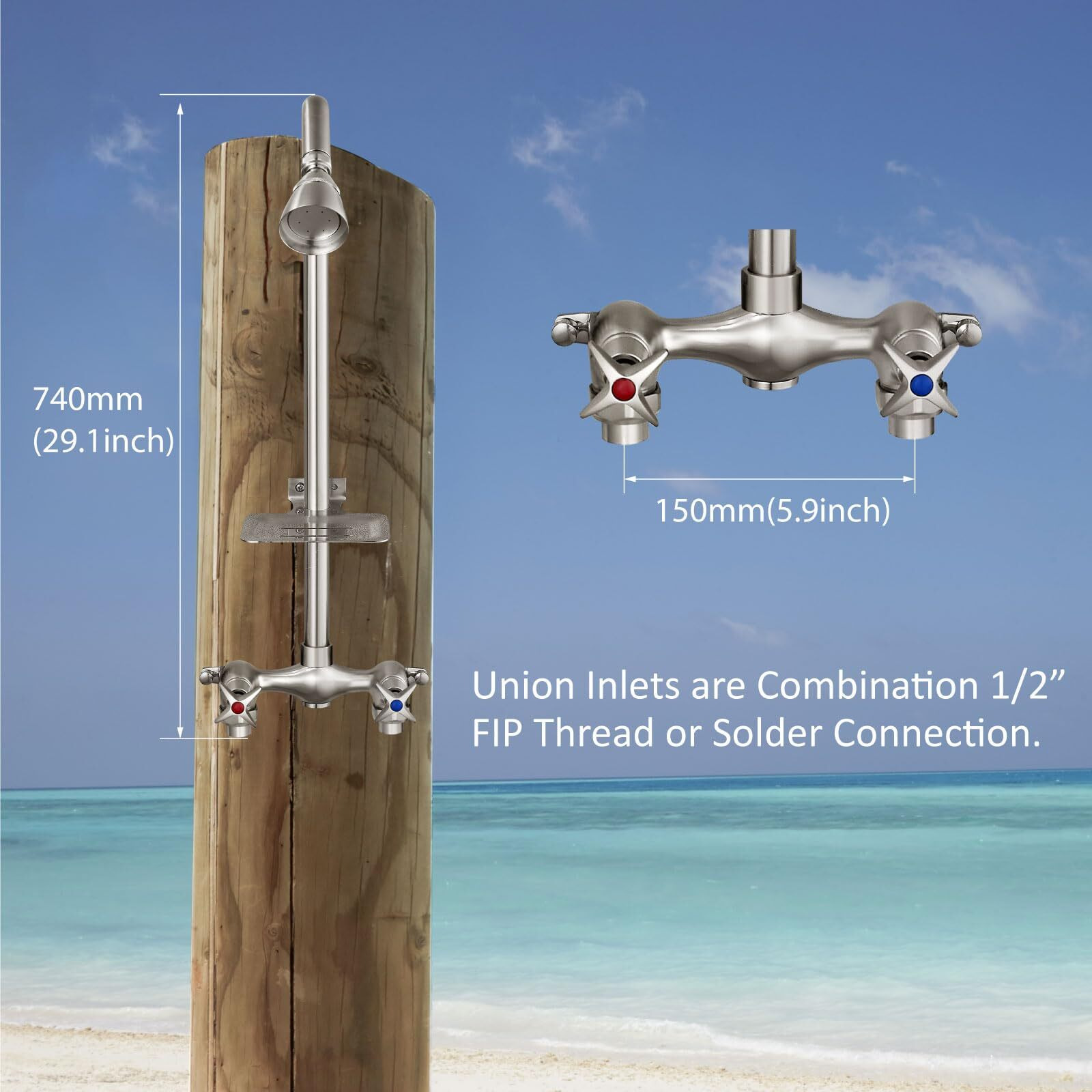 Aolemi Outdoor Shower Kit Outdoor Shower Fixtures Faucet System With High Pressure Showerhead 2-Handle Exposed Shower With Brass Mix Valve 6 Inch Center With Soap Dish Brushed Nickel