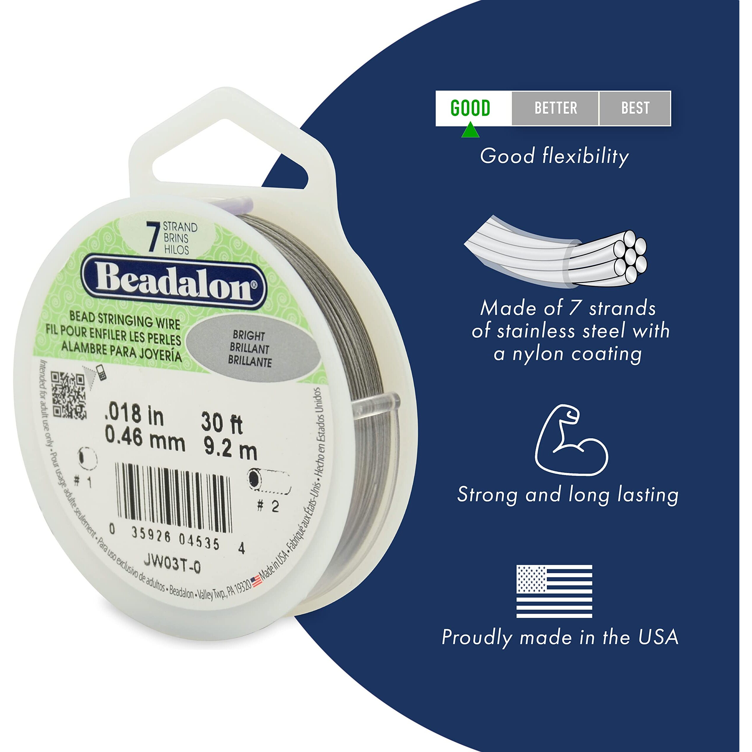 Beadalon 7 Strand Stainless Steel Bead Stringing Wire  0.015 In / 0.38 Mm  Bright  300 Ft / 91 M
