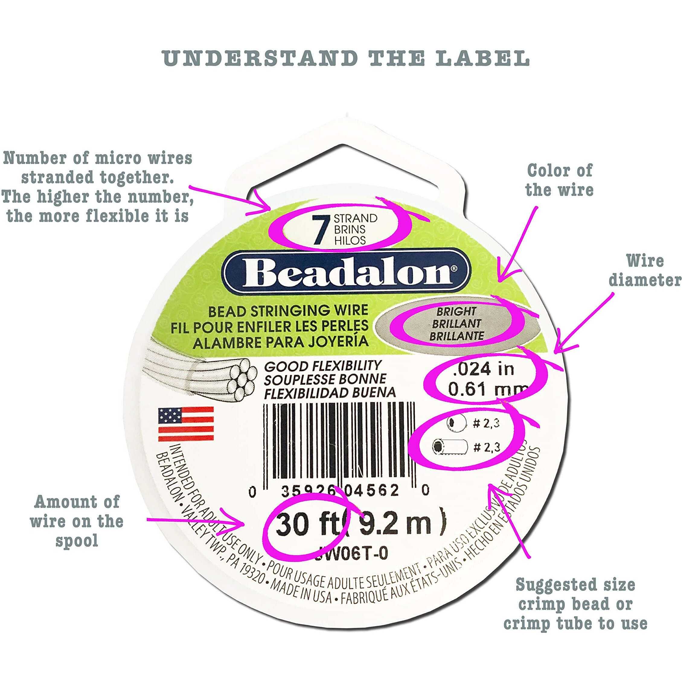 Beadalon 7 Strand Stainless Steel Bead Stringing Wire  0.015 In / 0.38 Mm  Bright  300 Ft / 91 M