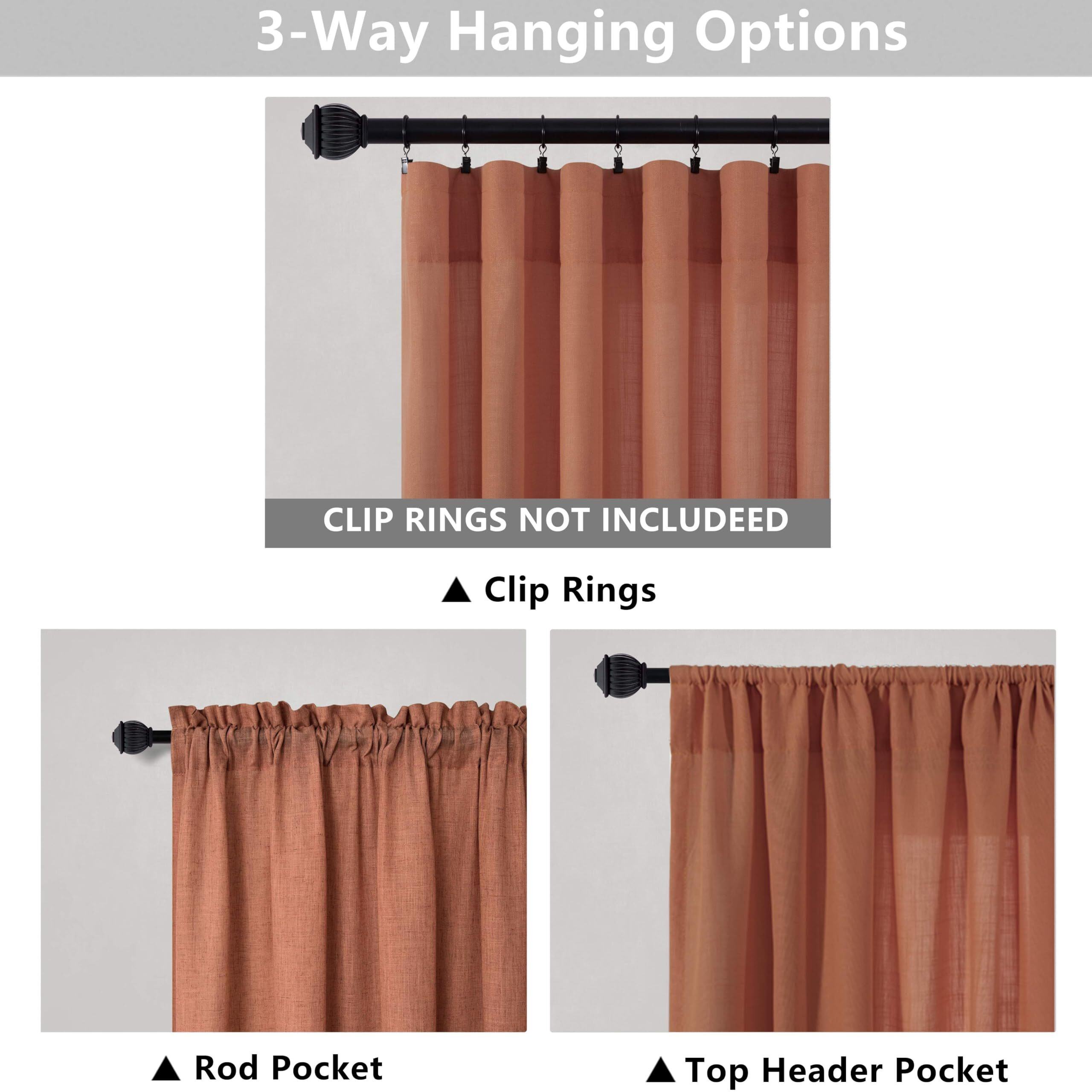 Terracotta Curtains 96 Inches Long For Living Room 2 Panels Rod Pocket Energy Efficient Drapes Lightweight Sheer Linen Rust Curtains For Kids Bedroom Toddler Terra Cotta Red Burnt Orange Colored 8 Ft