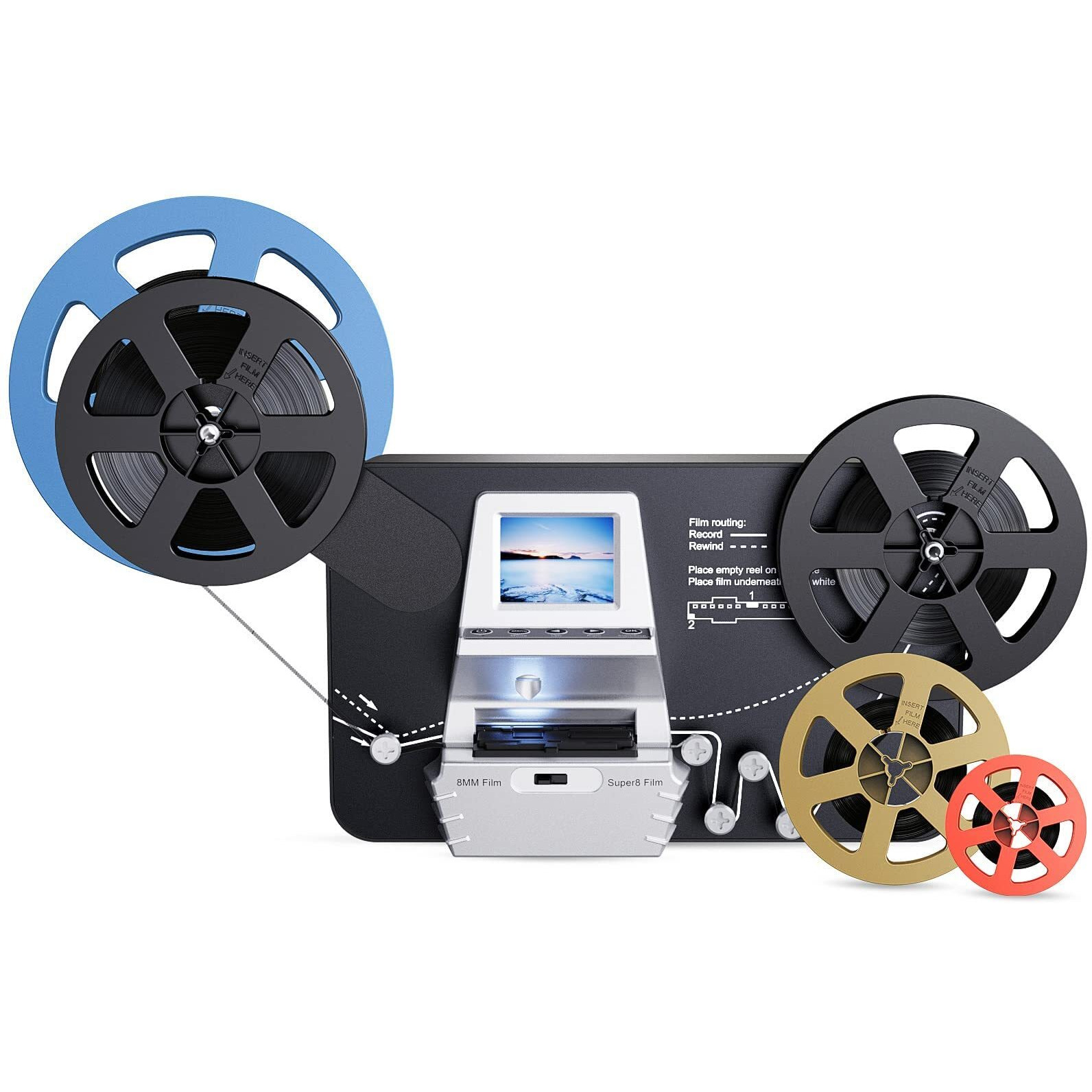 8Mm & Super 8 Film To Digital Converter  Film Scanner Digitizer With 2.4"" Screen  Convert 3  5  7  9  Reels Into 1080P Digital Mp4 Files Sharing & Saving On 32Gb Sd Card