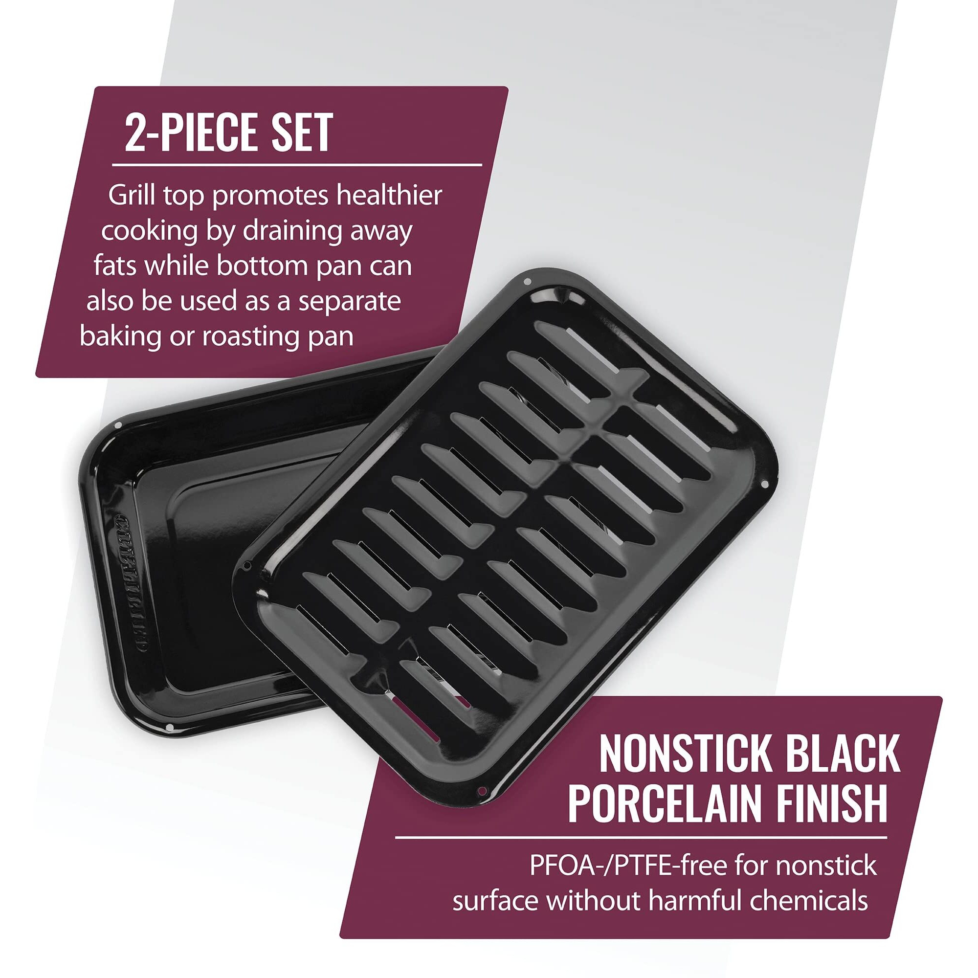 Certified Appliance Accessories Heavy-Duty Porcelain 8.5-In. X 12.75-In. Broiler Pan & Grill Set Black (50008)