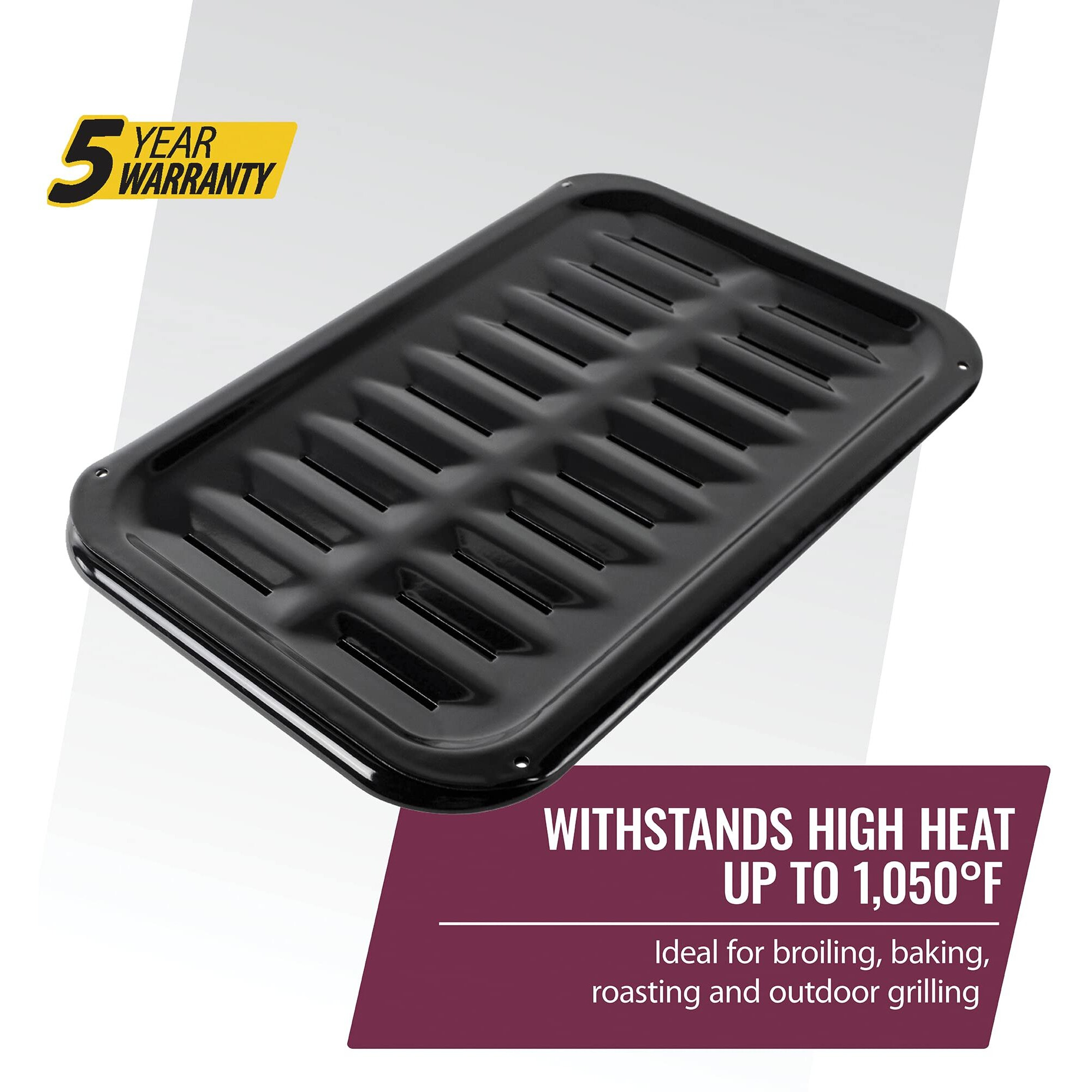 Certified Appliance Accessories Heavy-Duty Porcelain 8.5-In. X 12.75-In. Broiler Pan & Grill Set Black (50008)