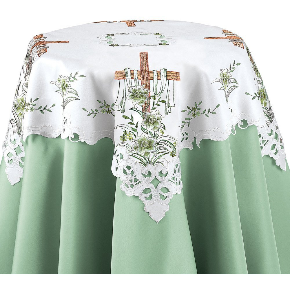 Collections Etc Embroidered Lily And Cross Easter Table Linens Square